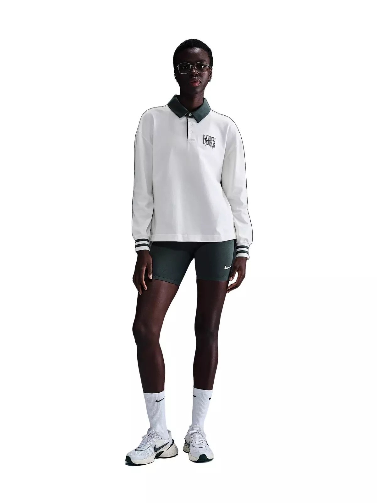 Women's Sportswear Essential Oversized Long-Sleeve Polo - White - 4