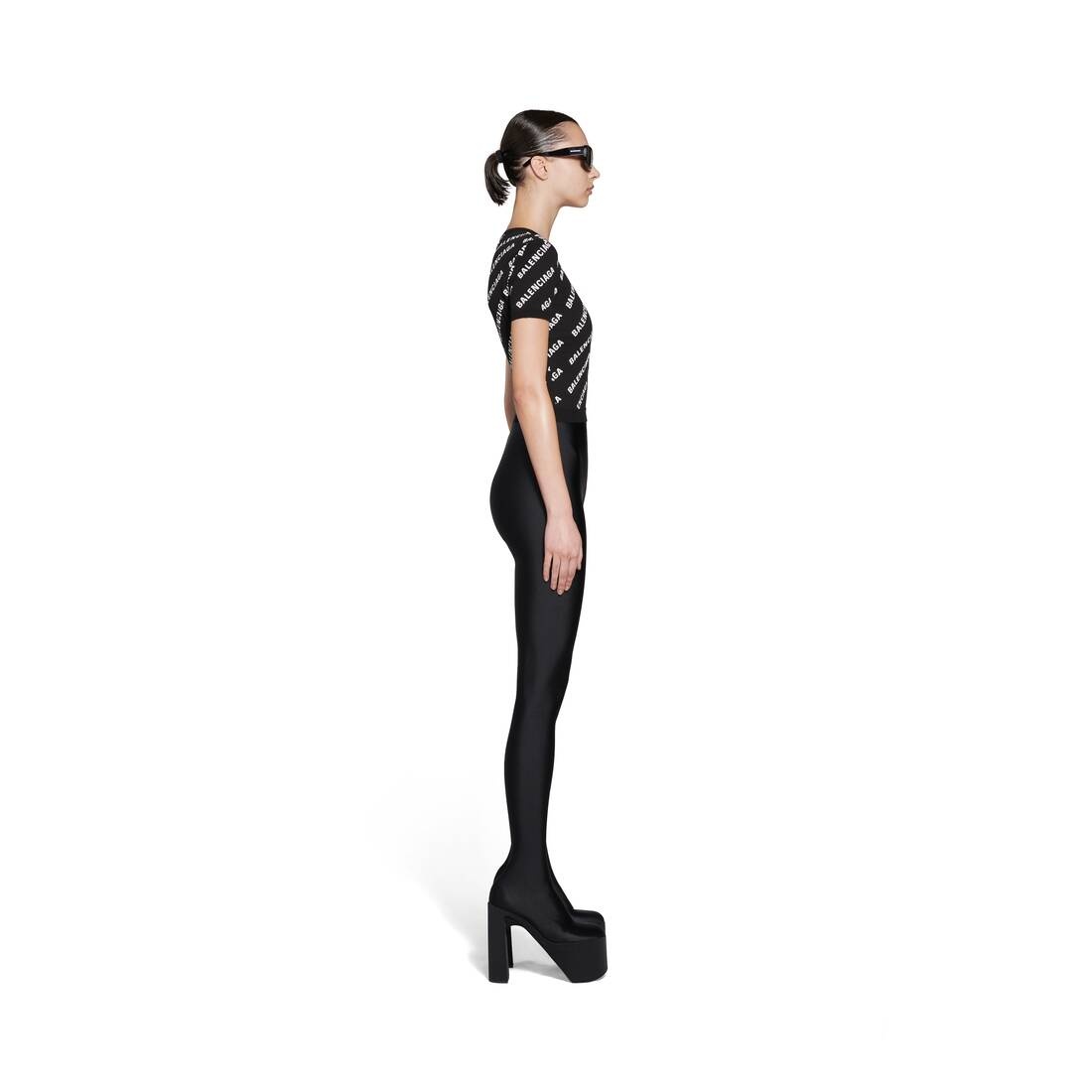 Women's Allover Logo Crop Short Sleeve Sweater in Black - 3