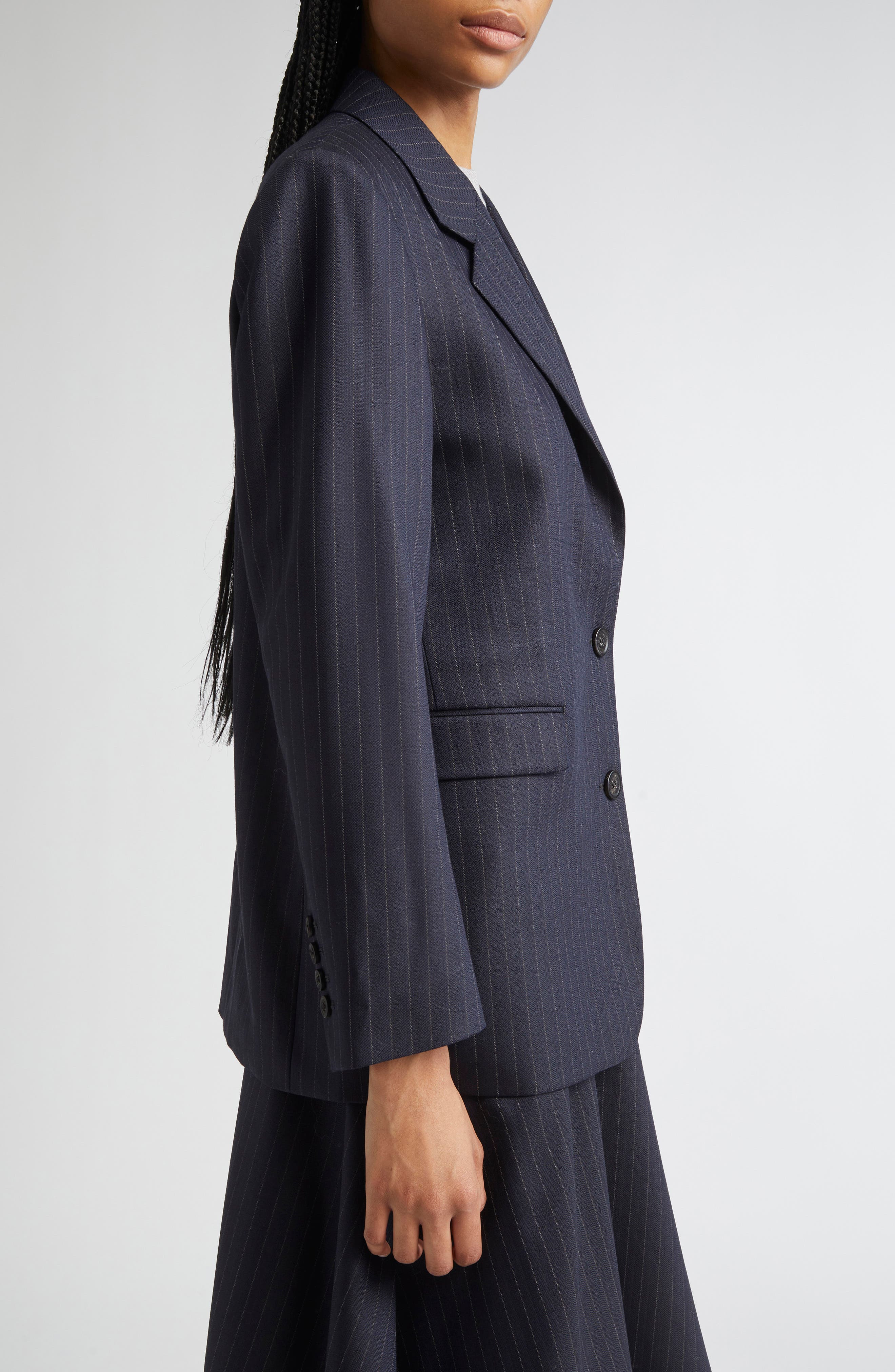 Golden Goose Journey Pinstripe Wool Blend Blazer in Dark Navy at Nordstrom - 4