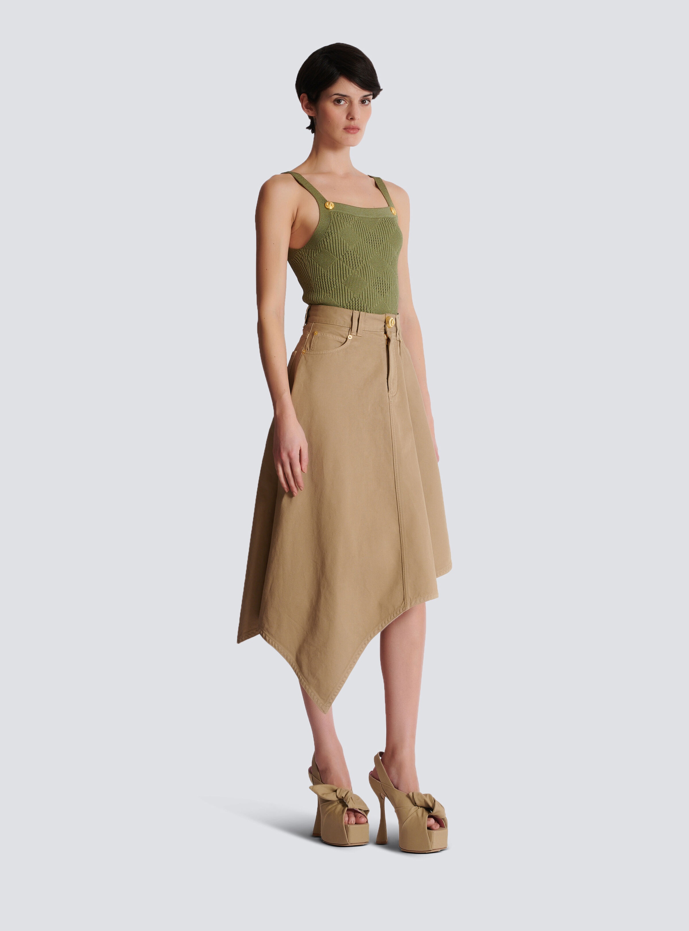 Asymmetrical pleated skirt in cotton canvas - 3