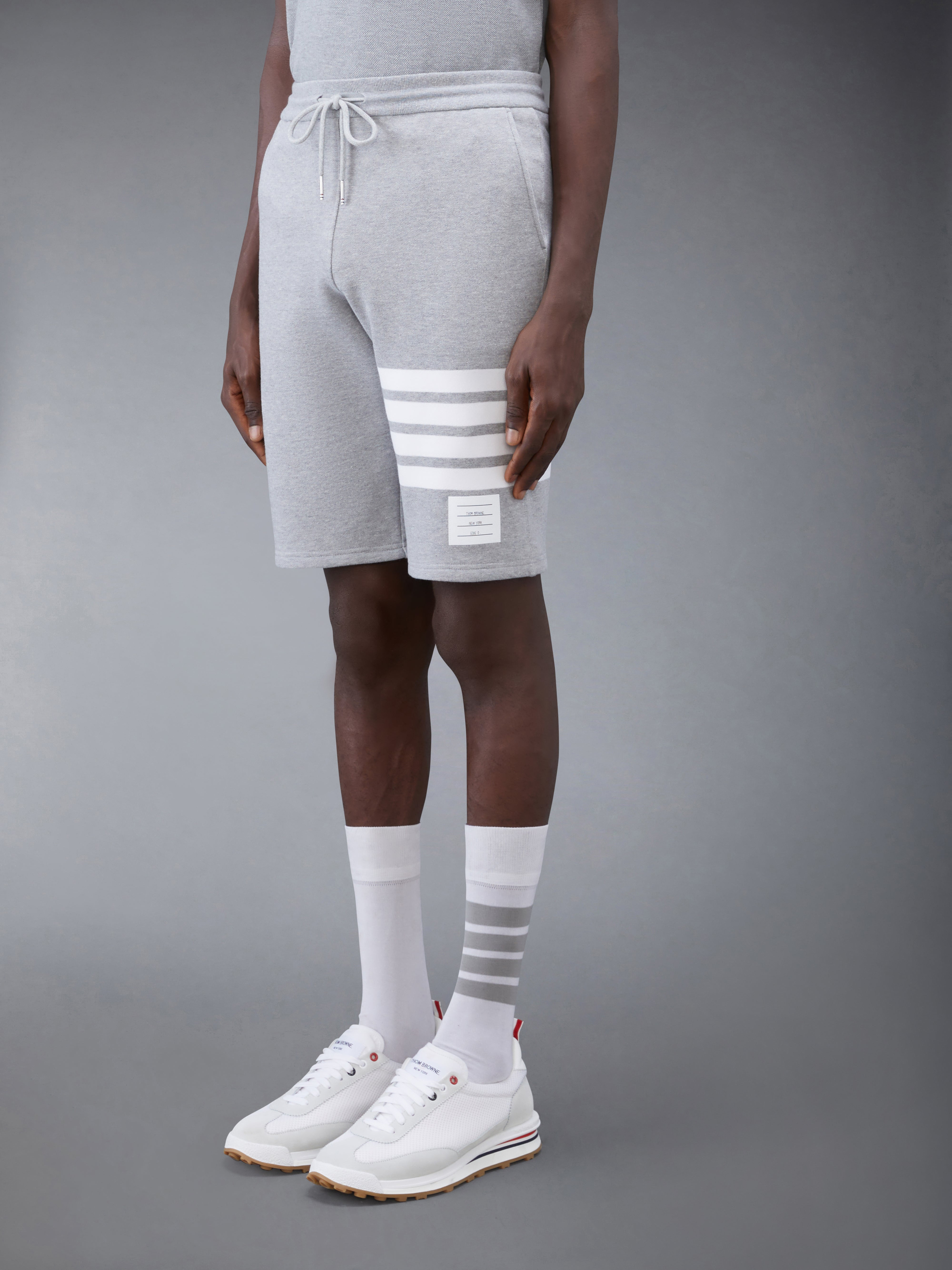 Light Grey Cotton Loopback Engineered 4-Bar Sweat Shorts - 2