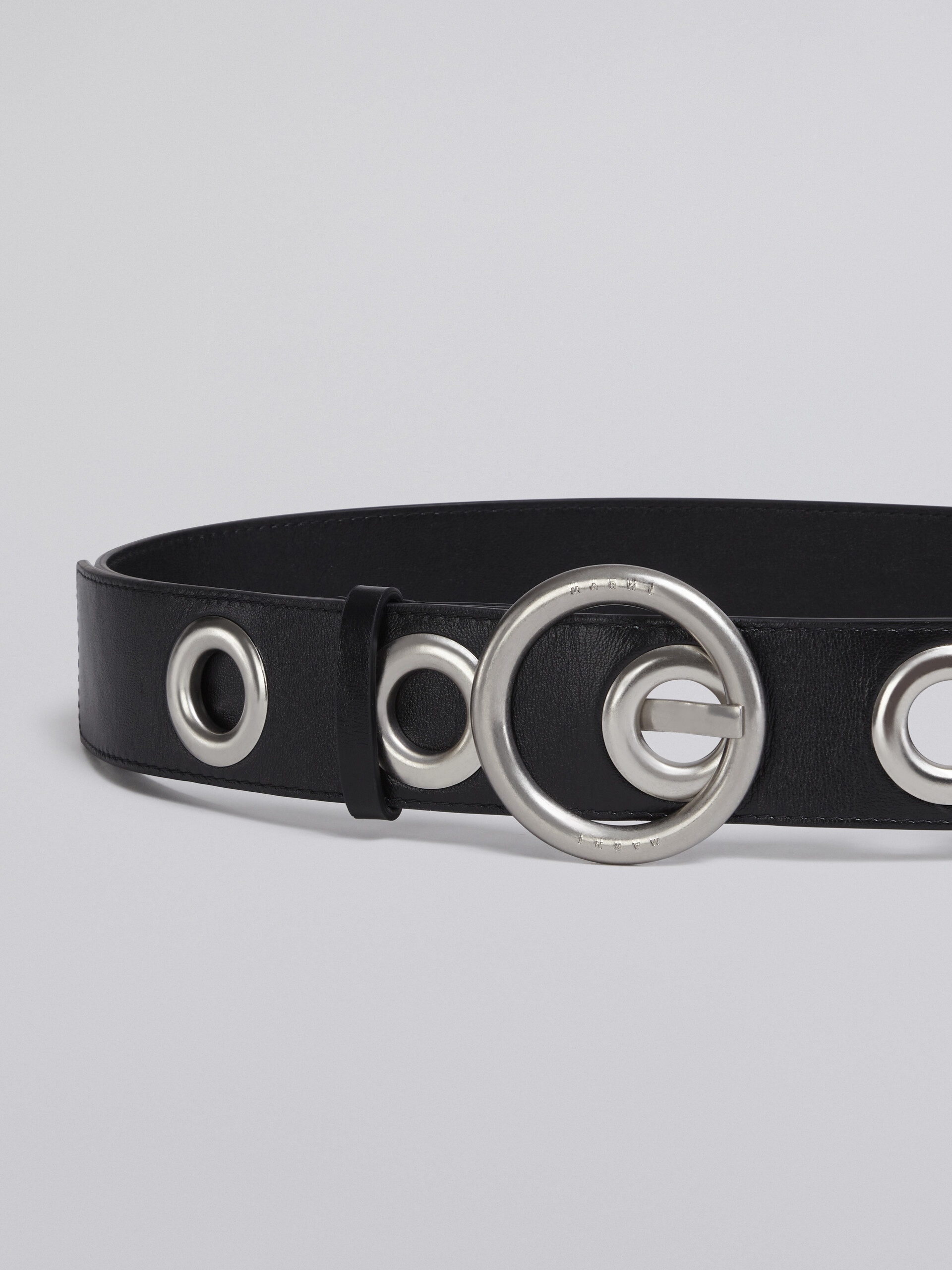 BLACK CALFSKIN BELT WITH METAL EYELETS - 2