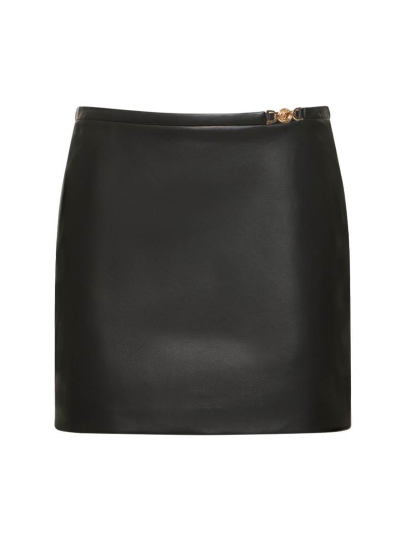 Leather plongé mini skirt w/logo - 1