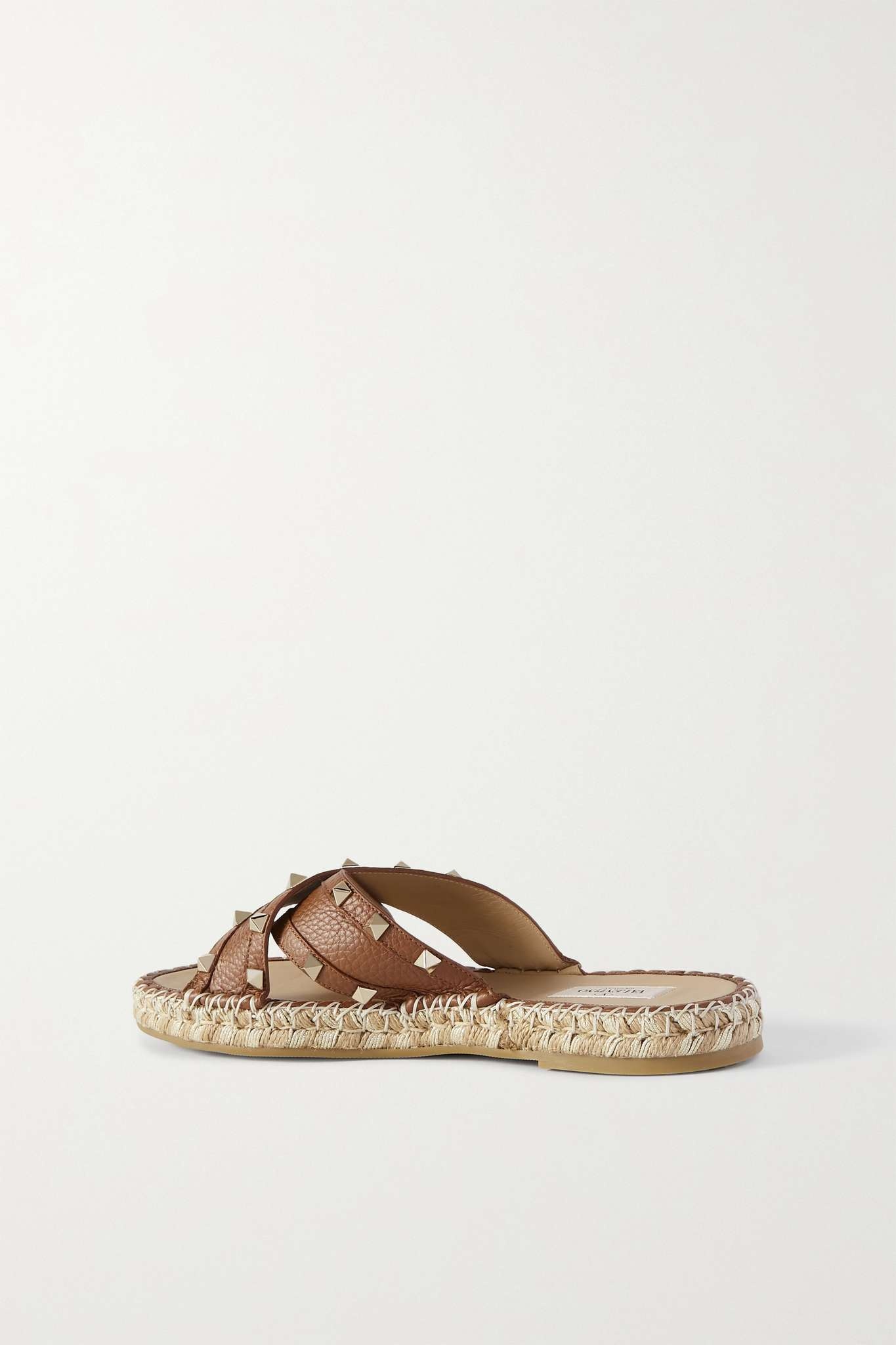 Valentino Garavani Rockstud textured-leather espadrille slides - 3