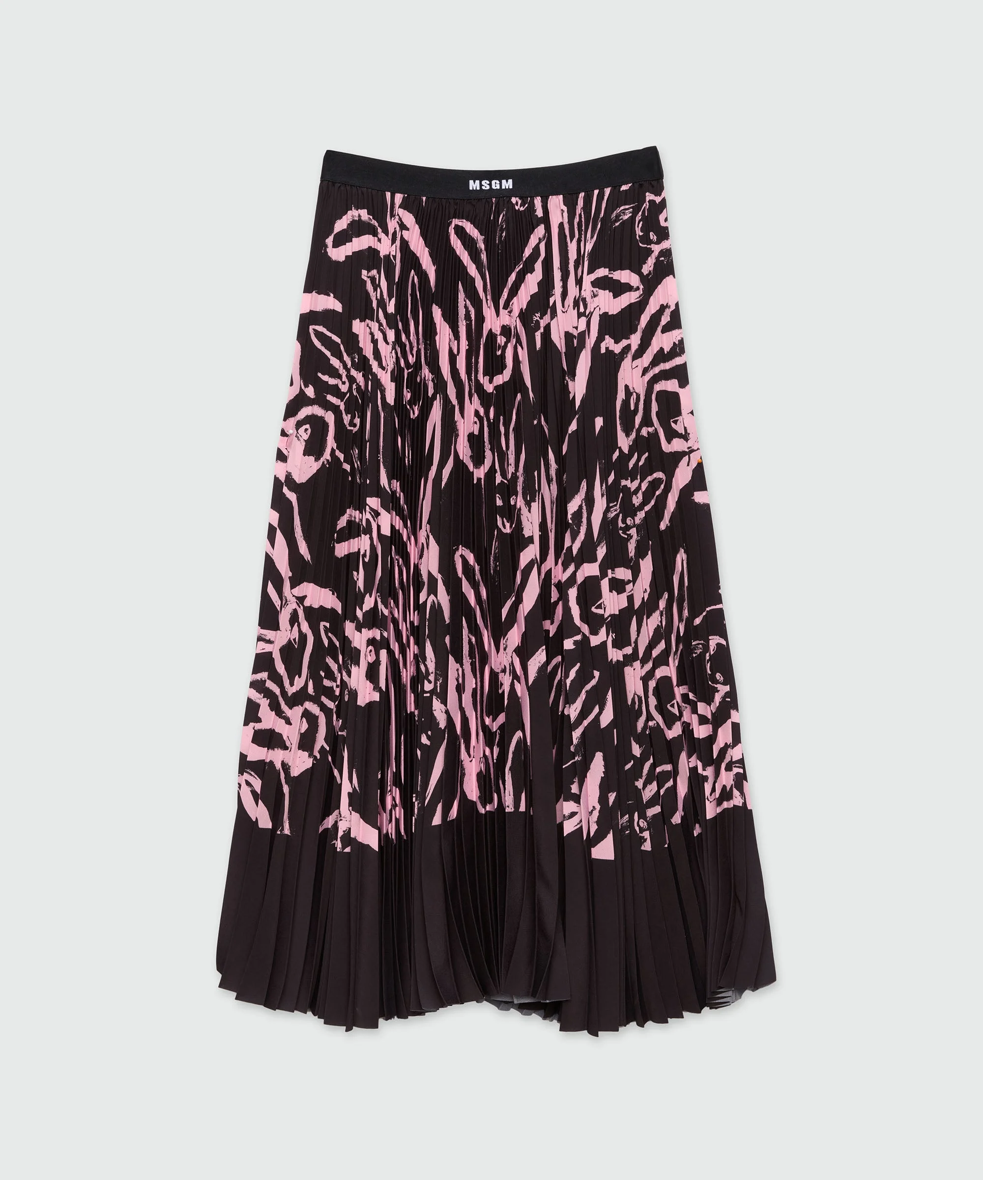 Black pleated midi skirt with "Sketched Bunnies" print - 1