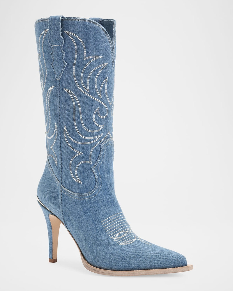 PARTLOW Cherie Denim Western Stiletto Mid Boots outlook
