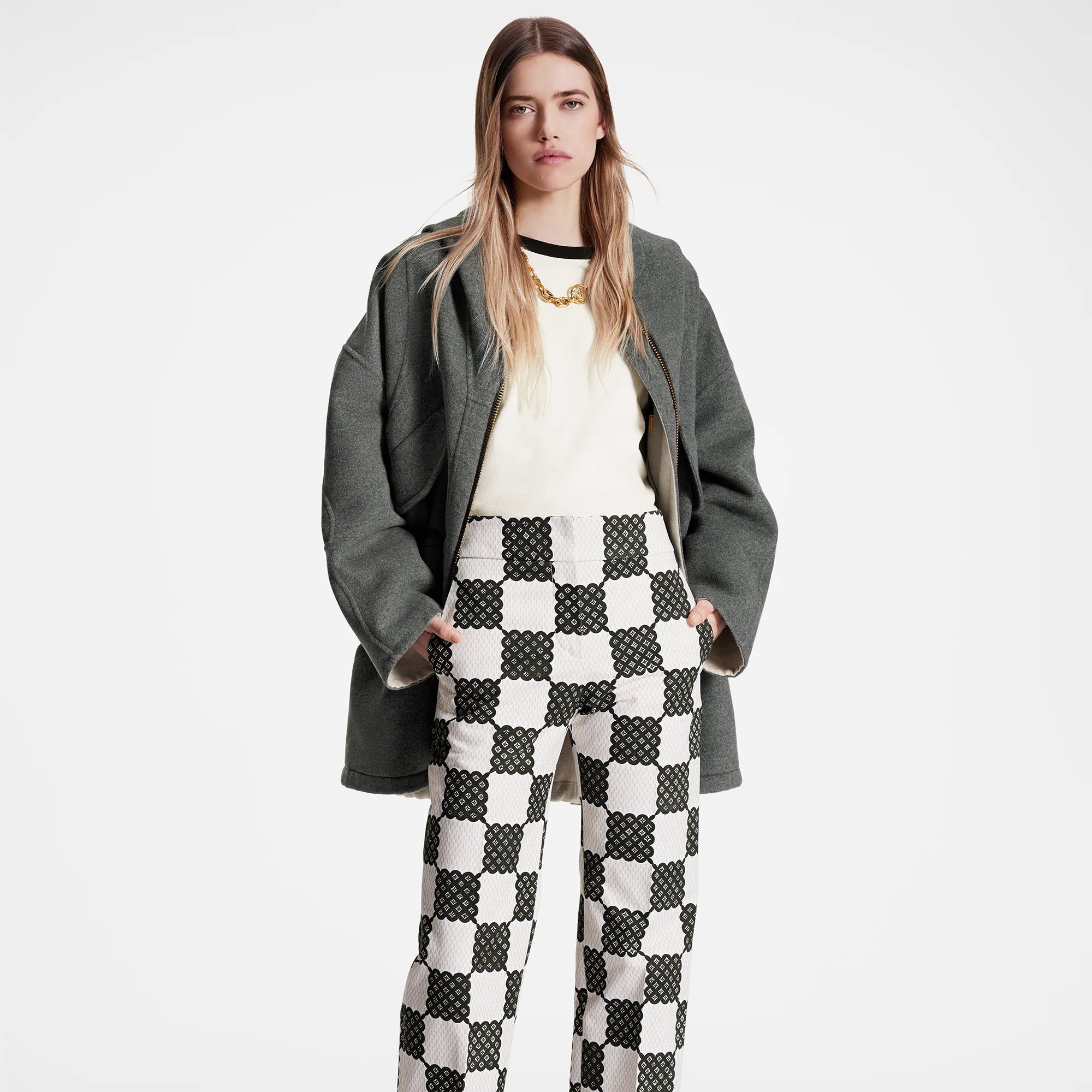Bubble Damier Straight-Cut Pants - 3