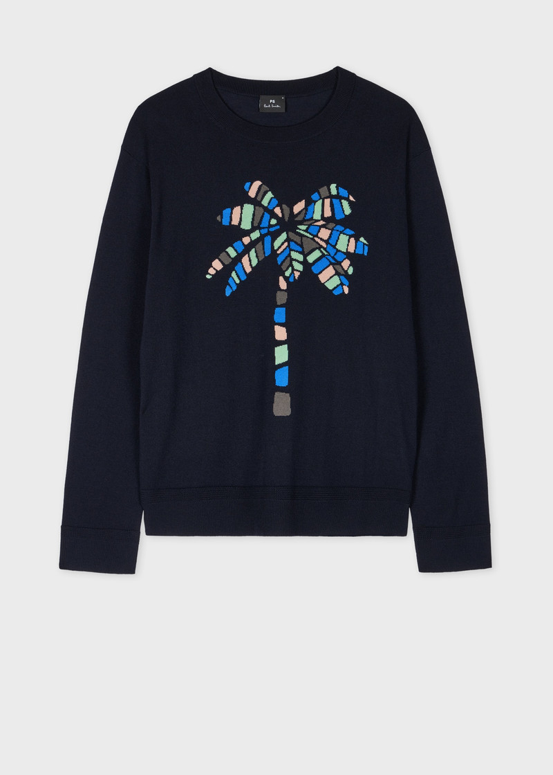 Navy Merino 'Palm Tree' Sweater 1
