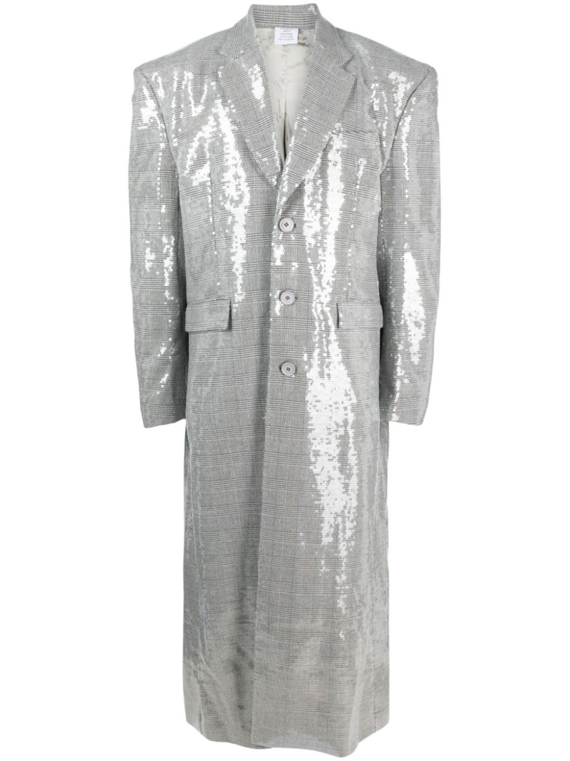 sequin-embellished checked coat - 1