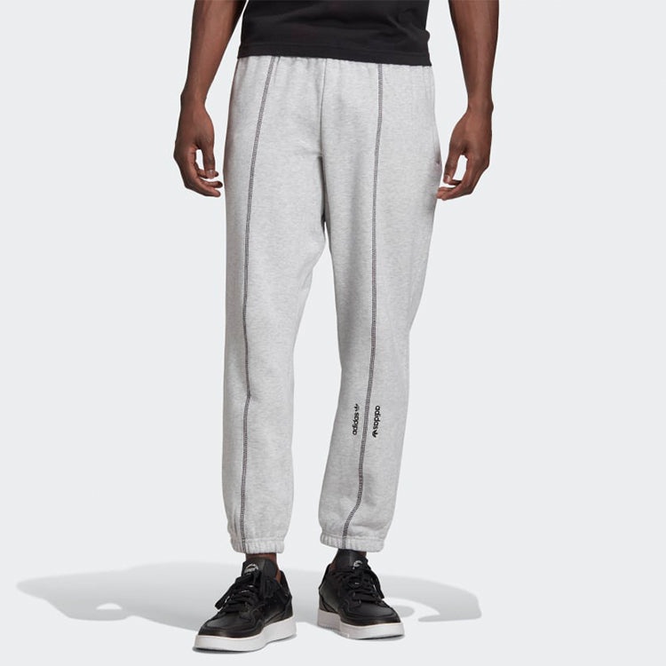 Men's adidas originals Embroidered Logo Solid Color Bundle Feet Sports Pants/Trousers/Joggers Gray G - 3