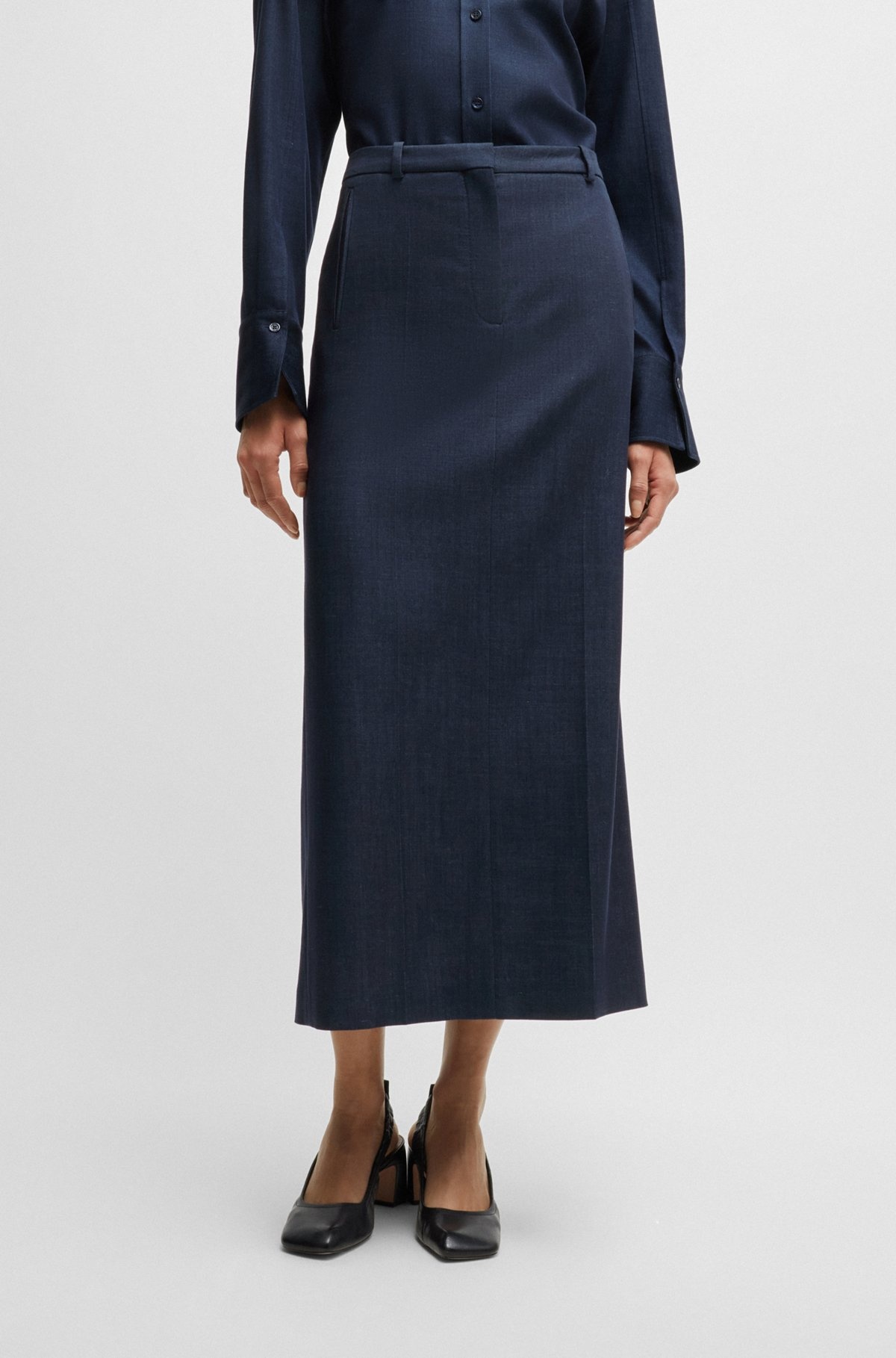LONG-LENGTH SKIRT IN DENIM-EFFECT TWILL - 2