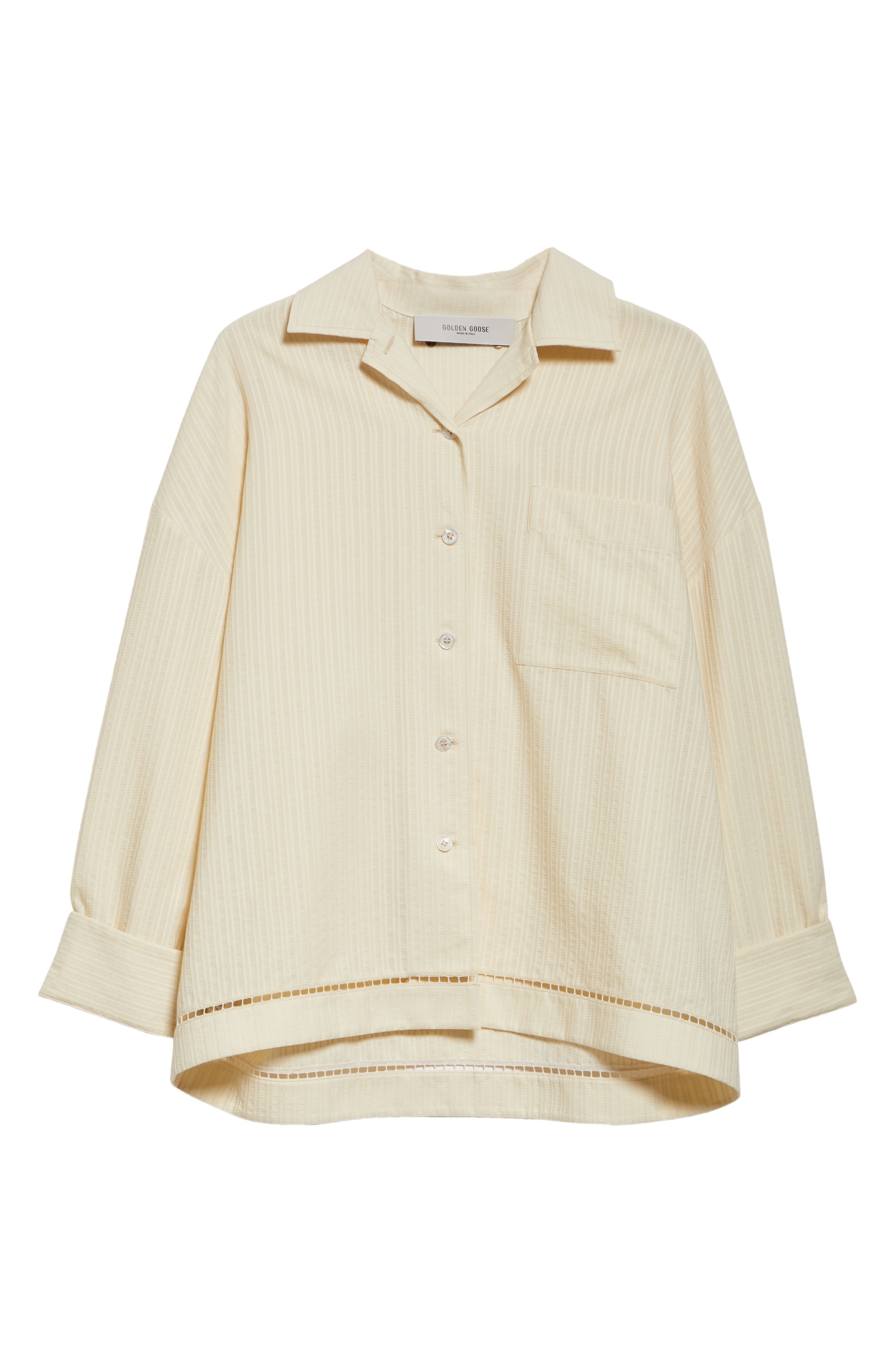 Golden Goose Texture Stripe Oversize Button-Up Shirt in Shortbread at Nordstrom - 6