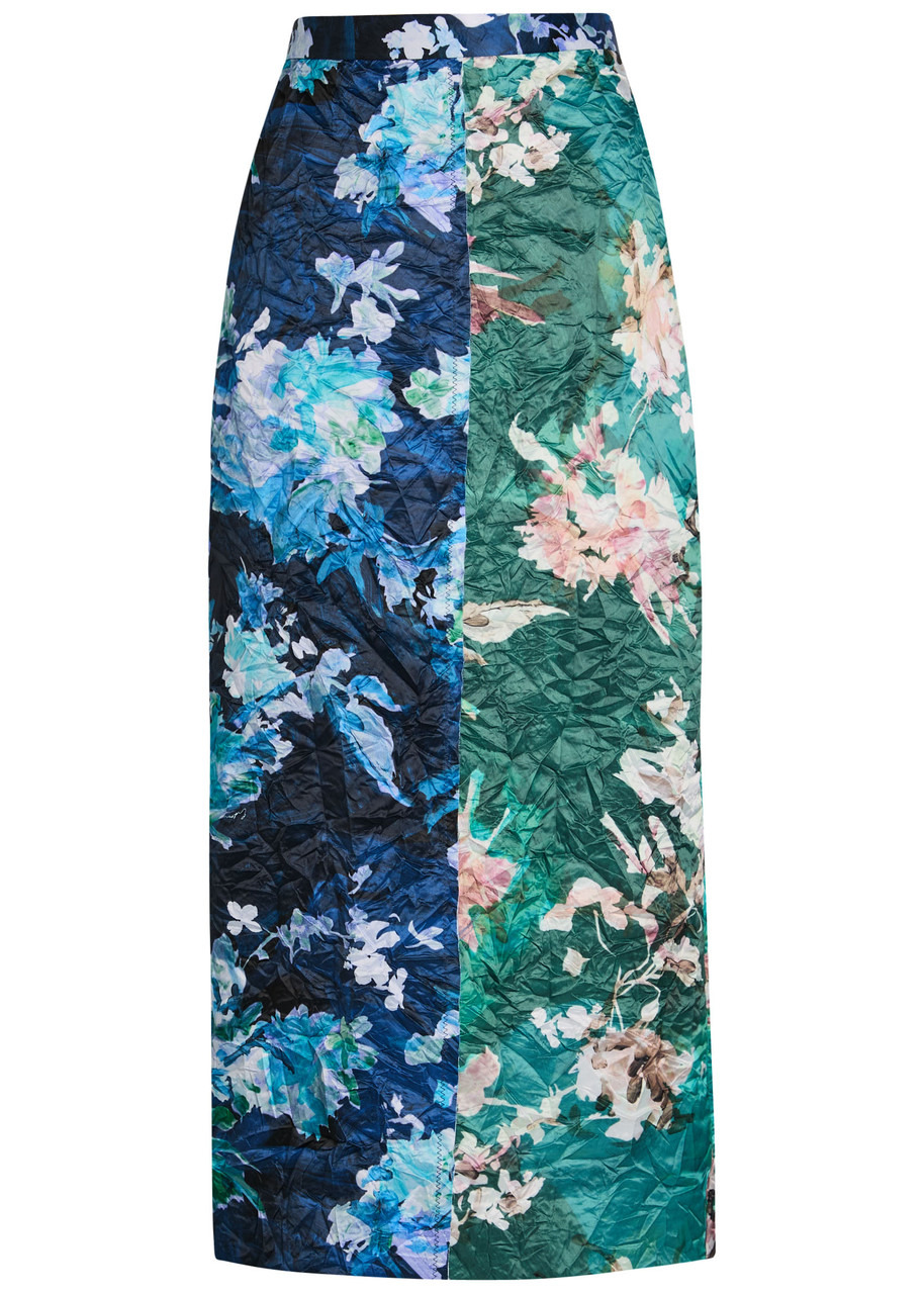 Erdem Floral-print Panelled Crinkled Satin Midi Skirt - 1