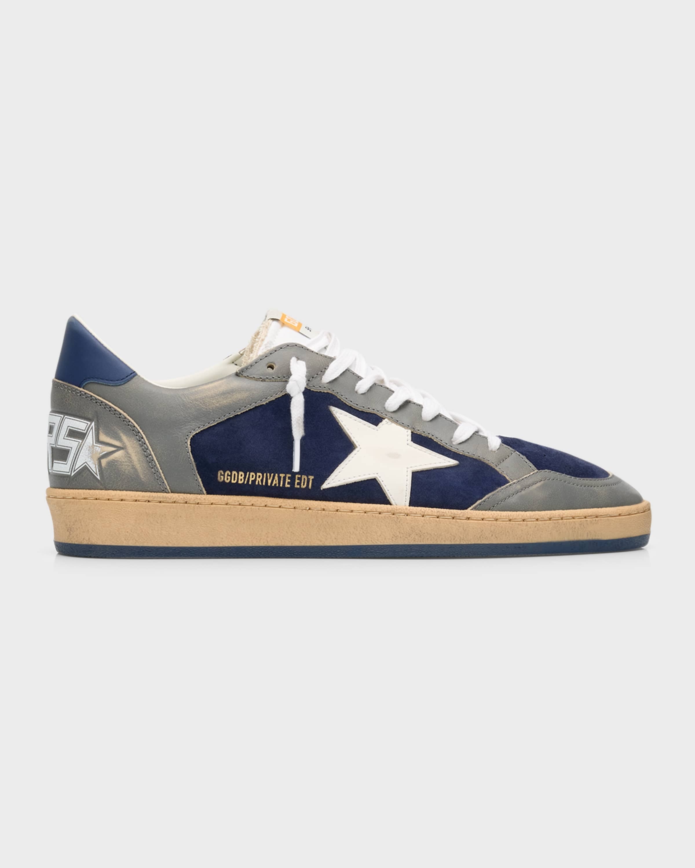 Men's Ball Star Distressed Leather Low-Top Sneakers - 1