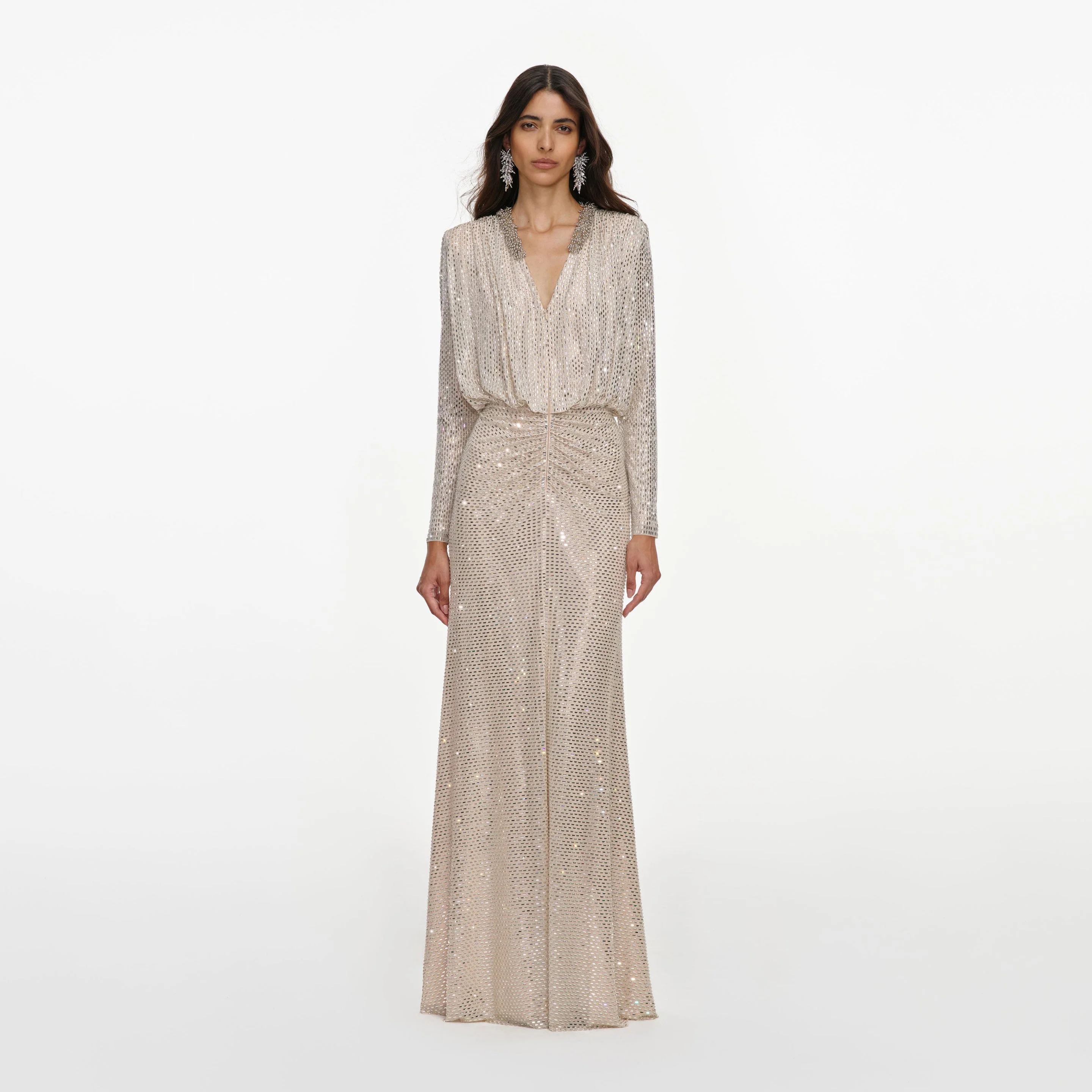 Champagne Rhinestone Embellished Maxi Dress - 1
