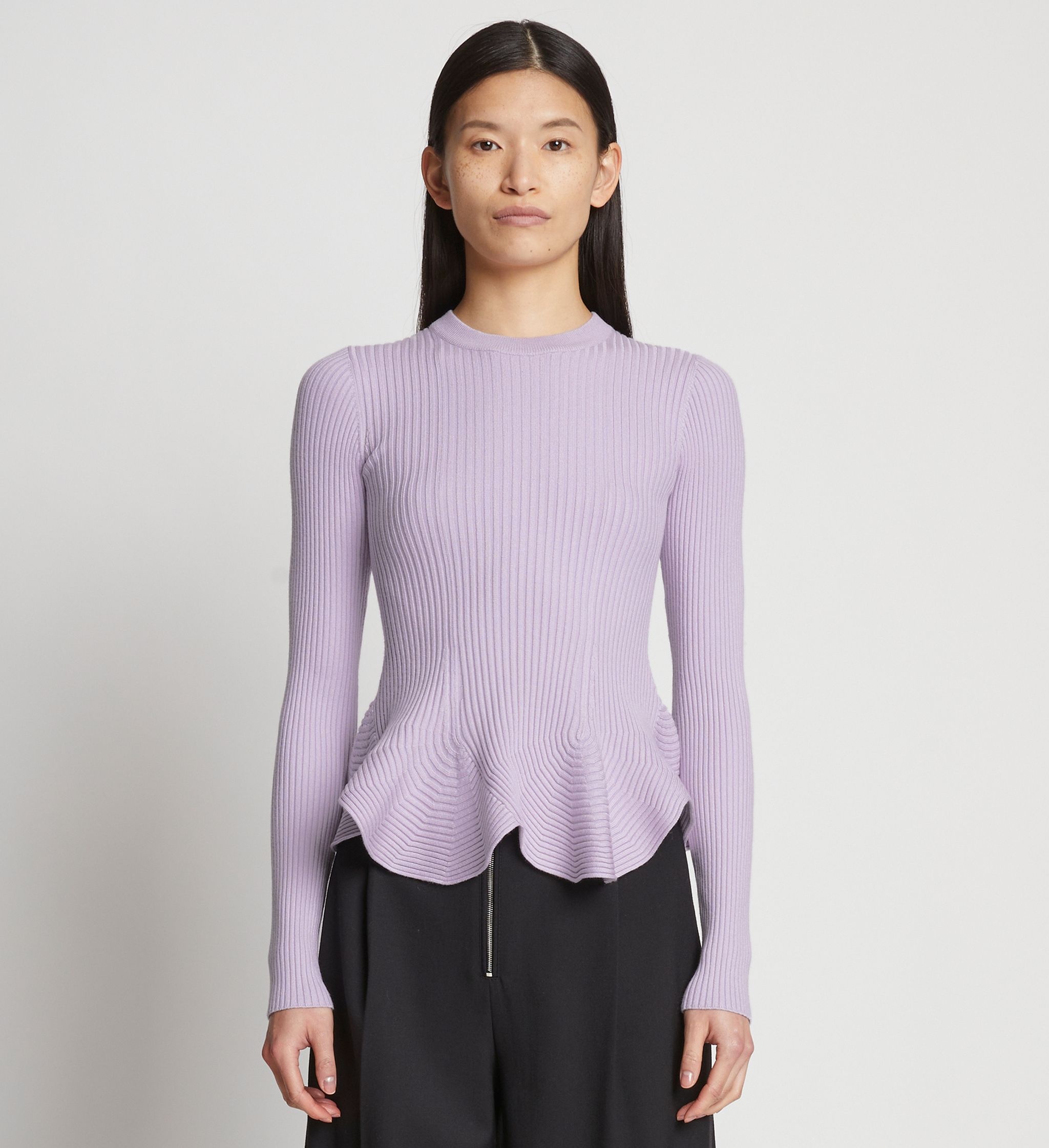 Fluted Rib Knit Peplum Sweater - 2