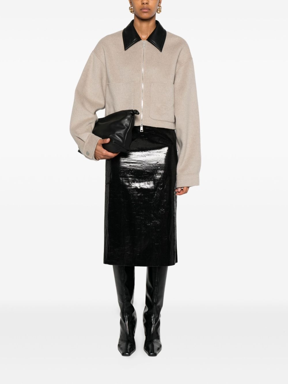 leather-collar zip-up jacket - 2