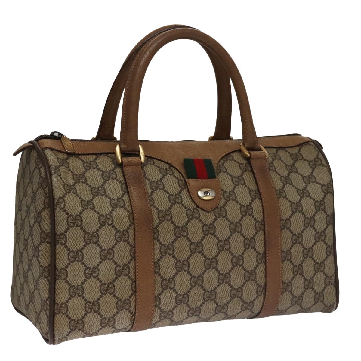 GUCCI GG Supreme Web Sherry Line Hand Bag Pvc Beige Gold 39 02 007 - 1