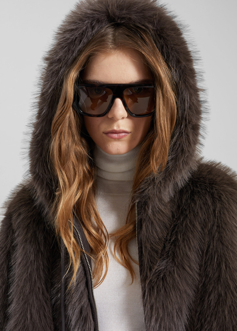 Savoie Faux Fur Hooded Jacket - Brown 5