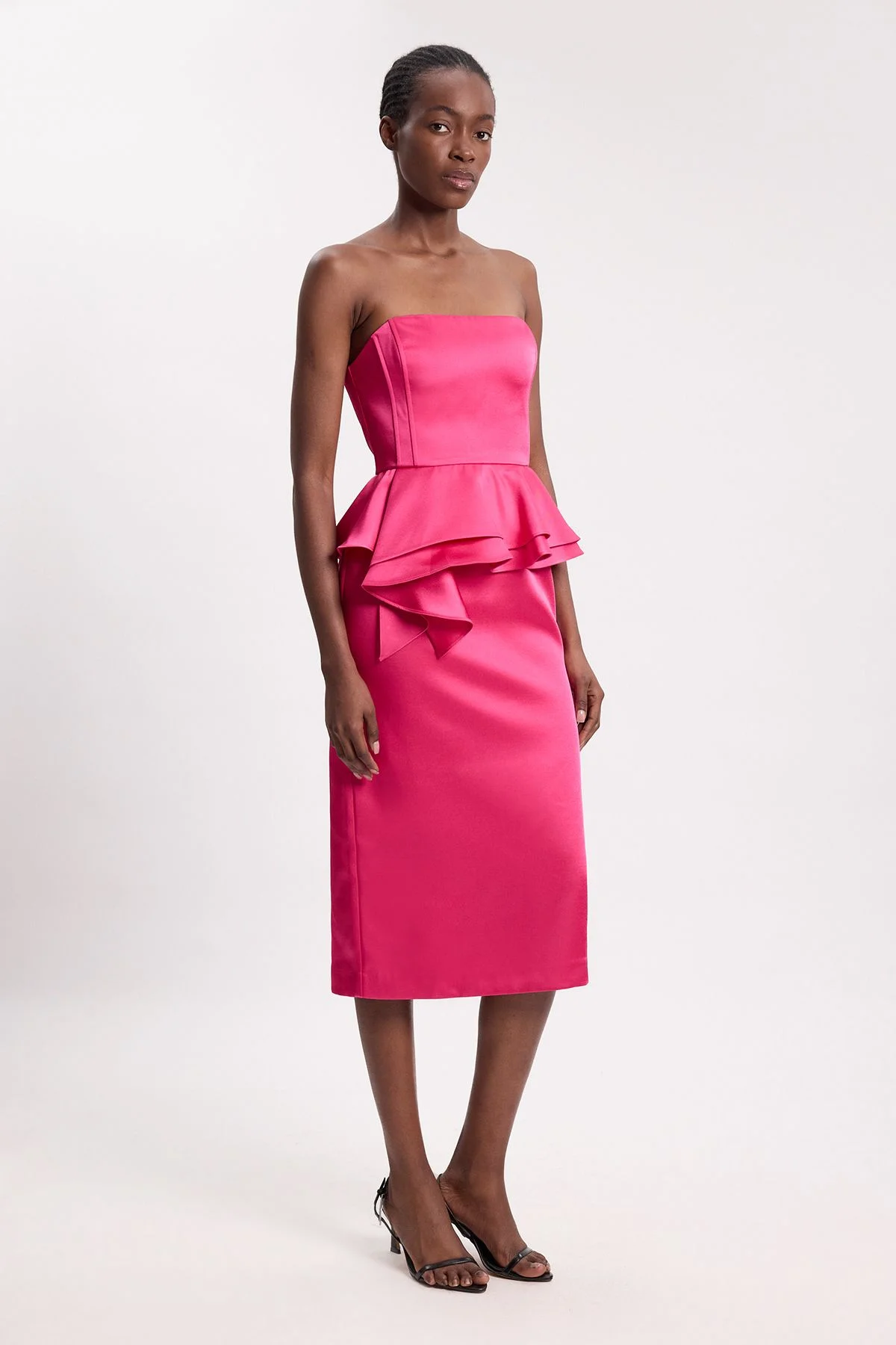 Bonded Satin Peplum Pencil Woven Midi Dress - 1