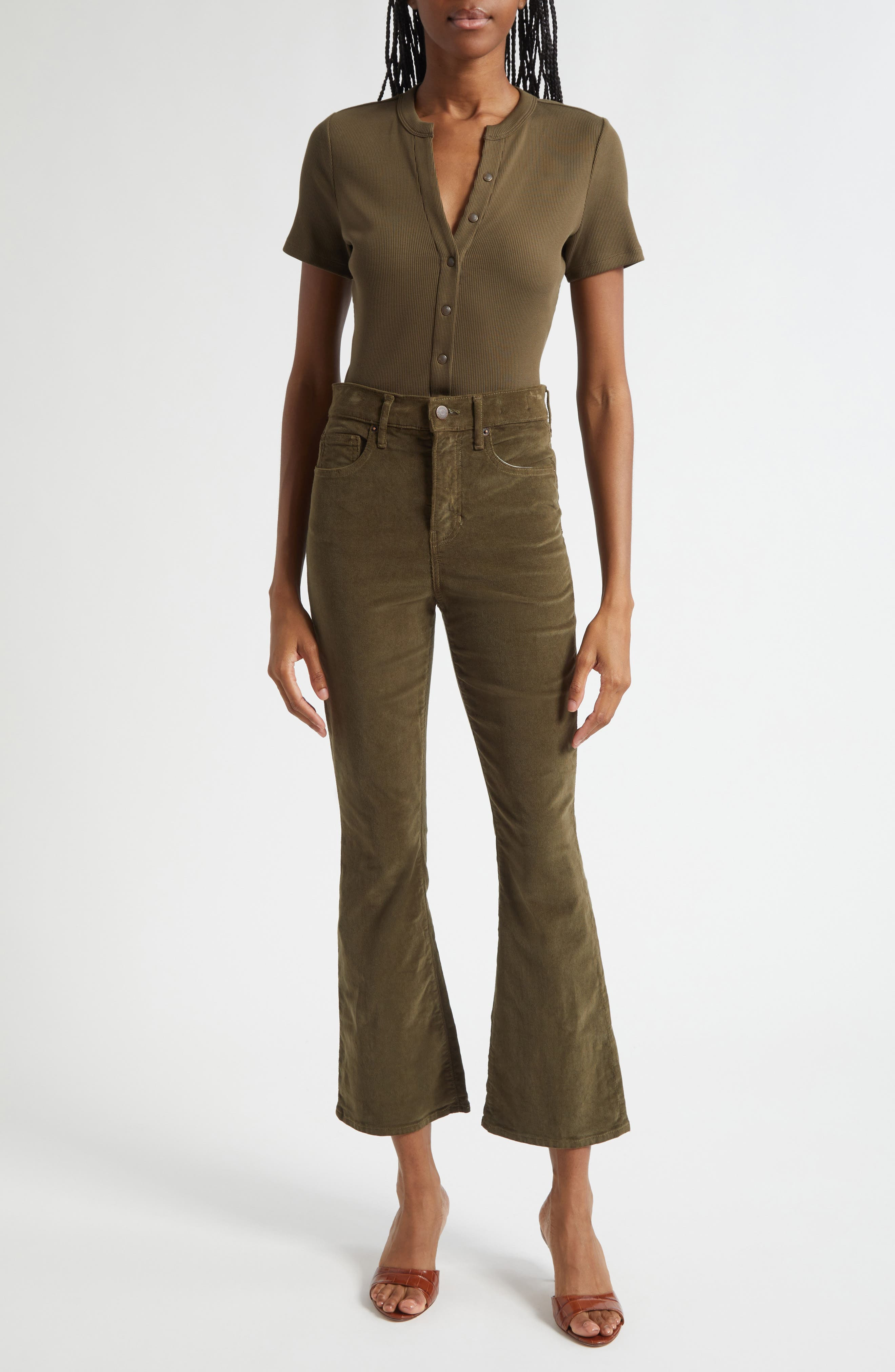 Veronica Beard Carson High Waist Ankle Flare Leg Corduroy Pants in Cypress at Nordstrom - 2