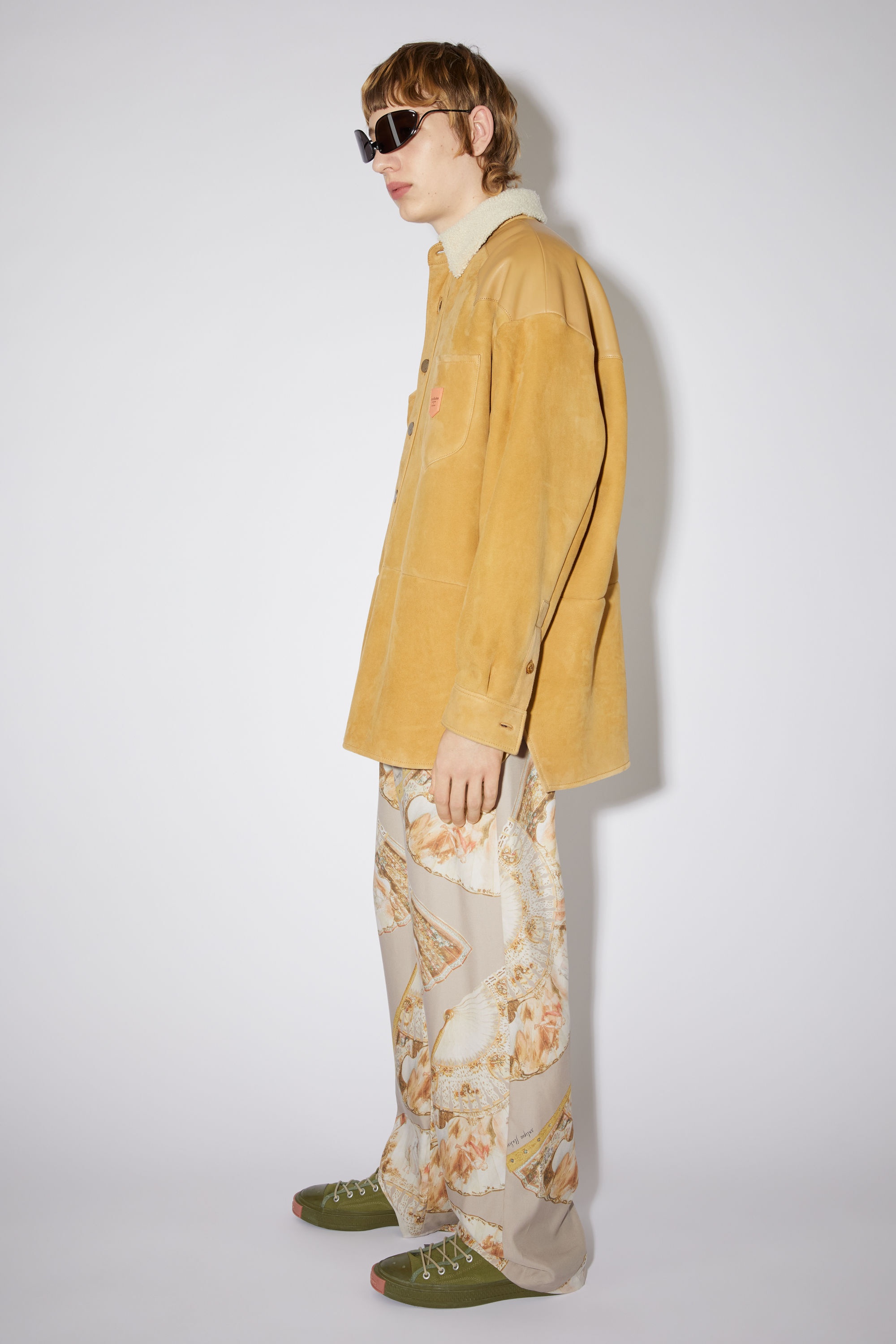 Leather suede shearling overshirt - Straw yellow - 4