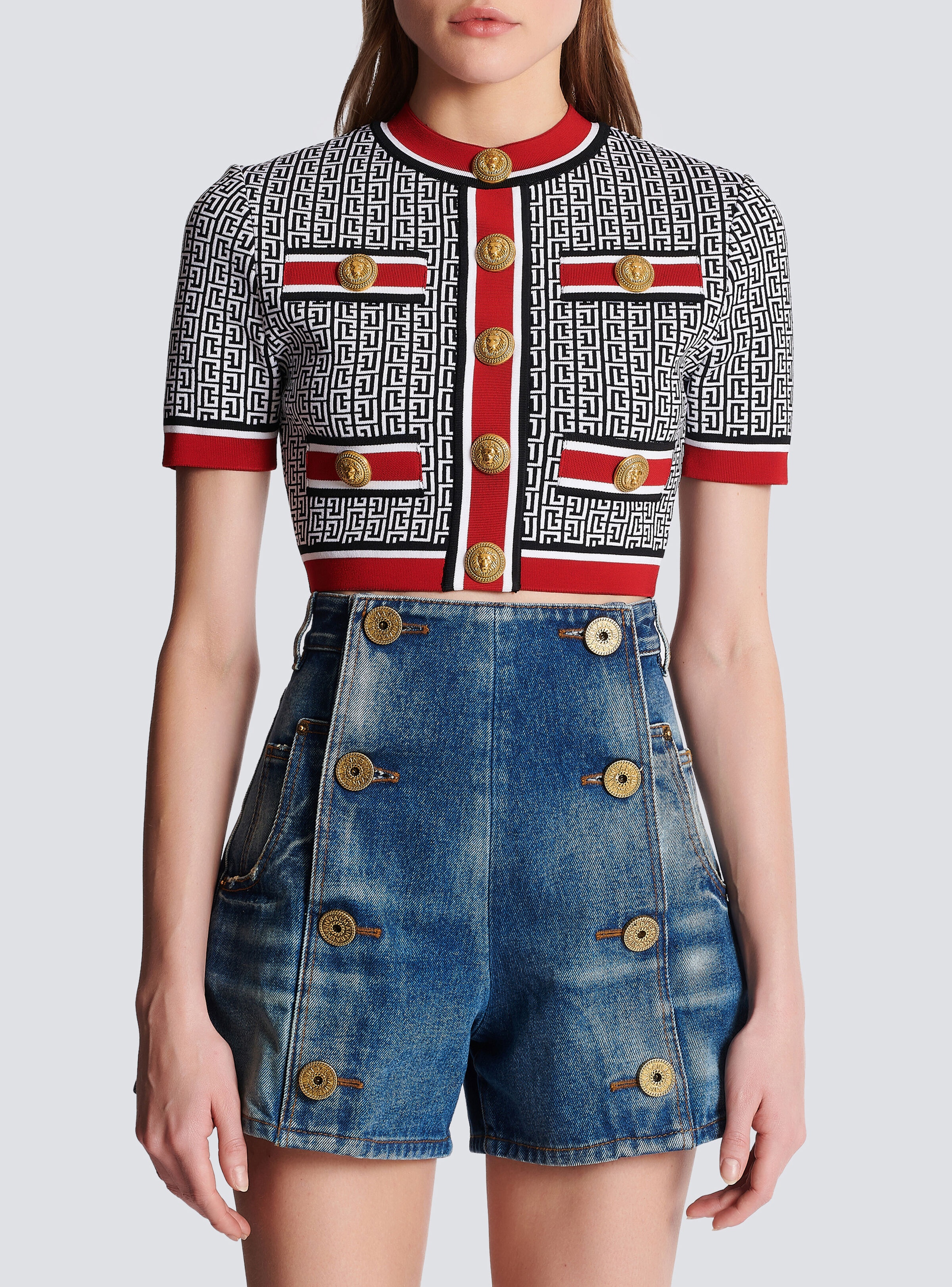 【送料&関税込】Balmain Jacquard Monogrammed Crop Top Balmain Monogram Jacquard Crop Top | Nordstrom