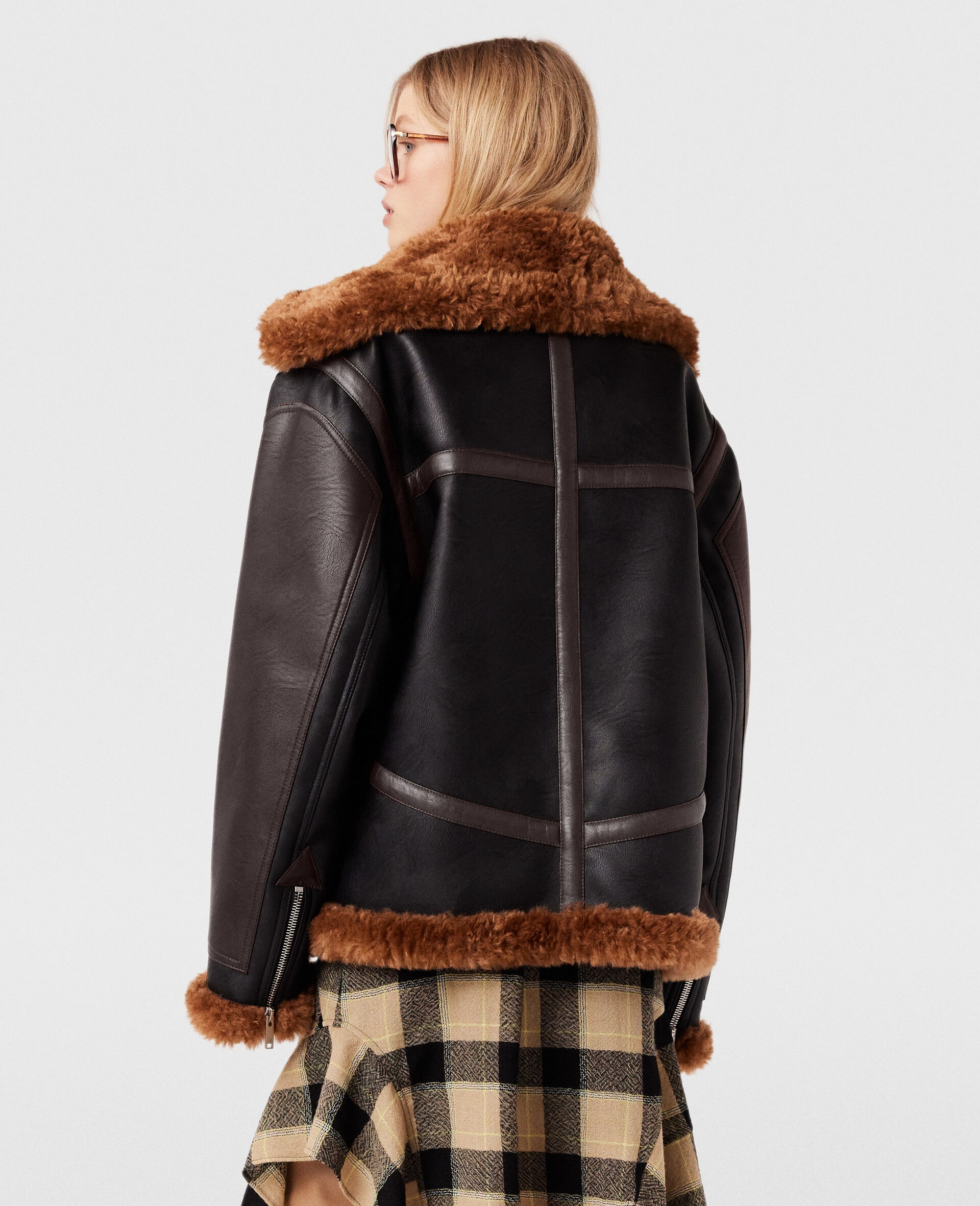 Stella McCartney Plush Teddy Paneled Biker Jacket REVERSIBLE