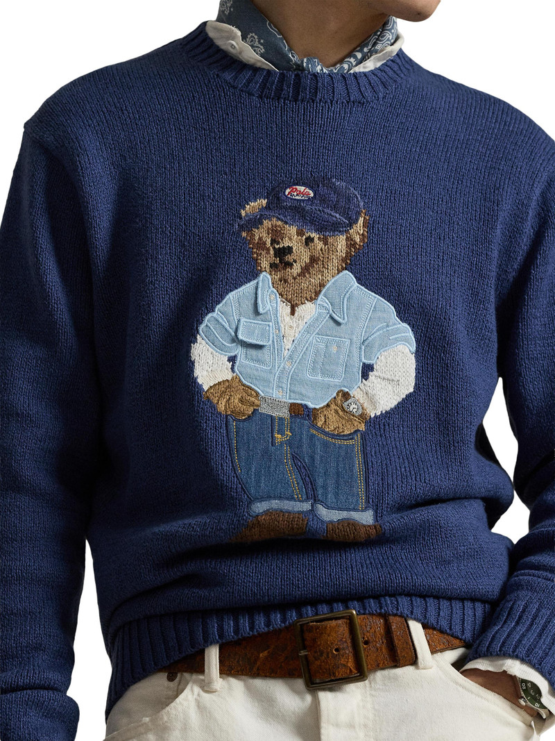 Men's Polo Bear Linen-Cotton Sweater - Light Navy 5