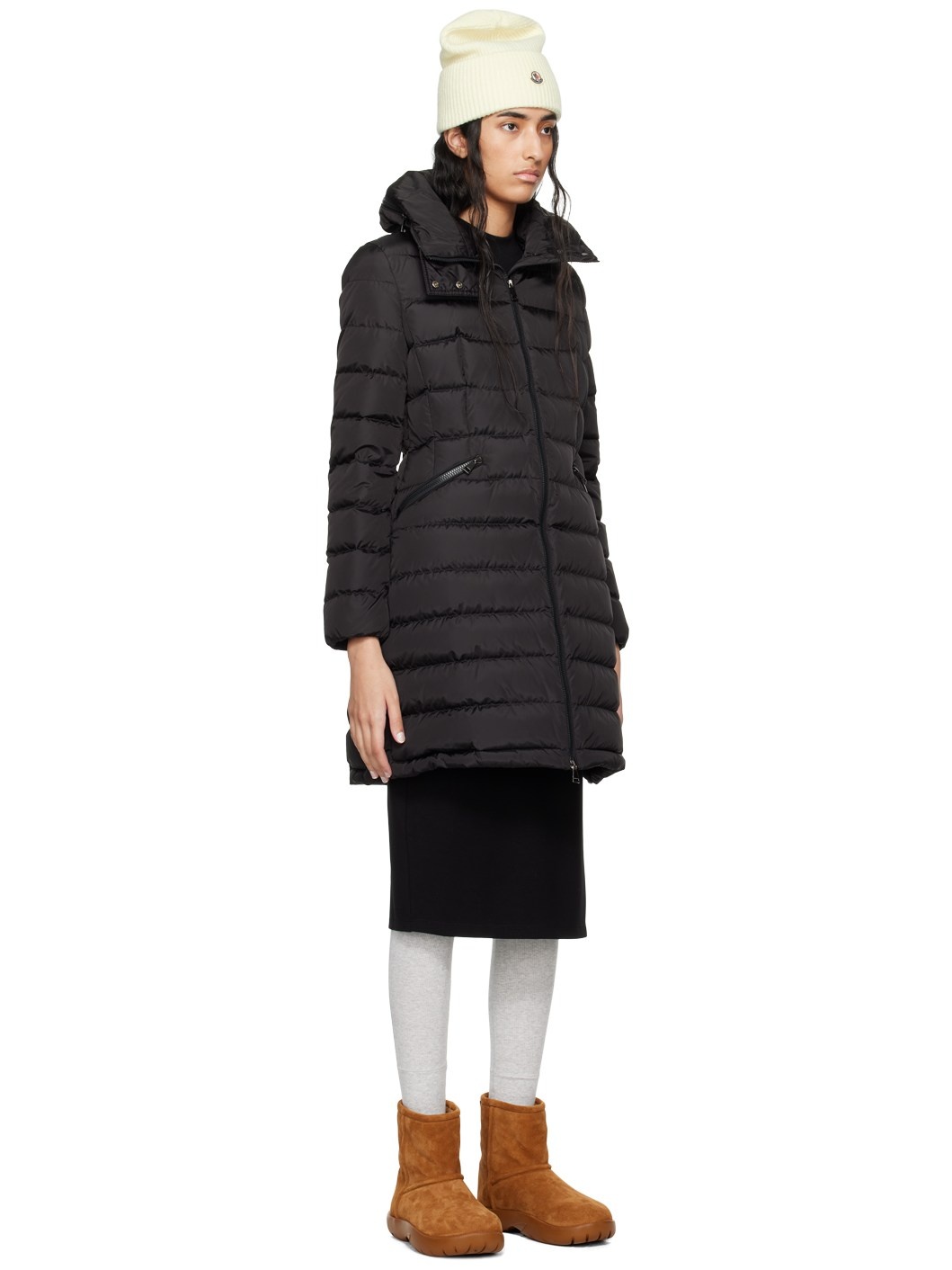 Black Flammette Down Coat - 2