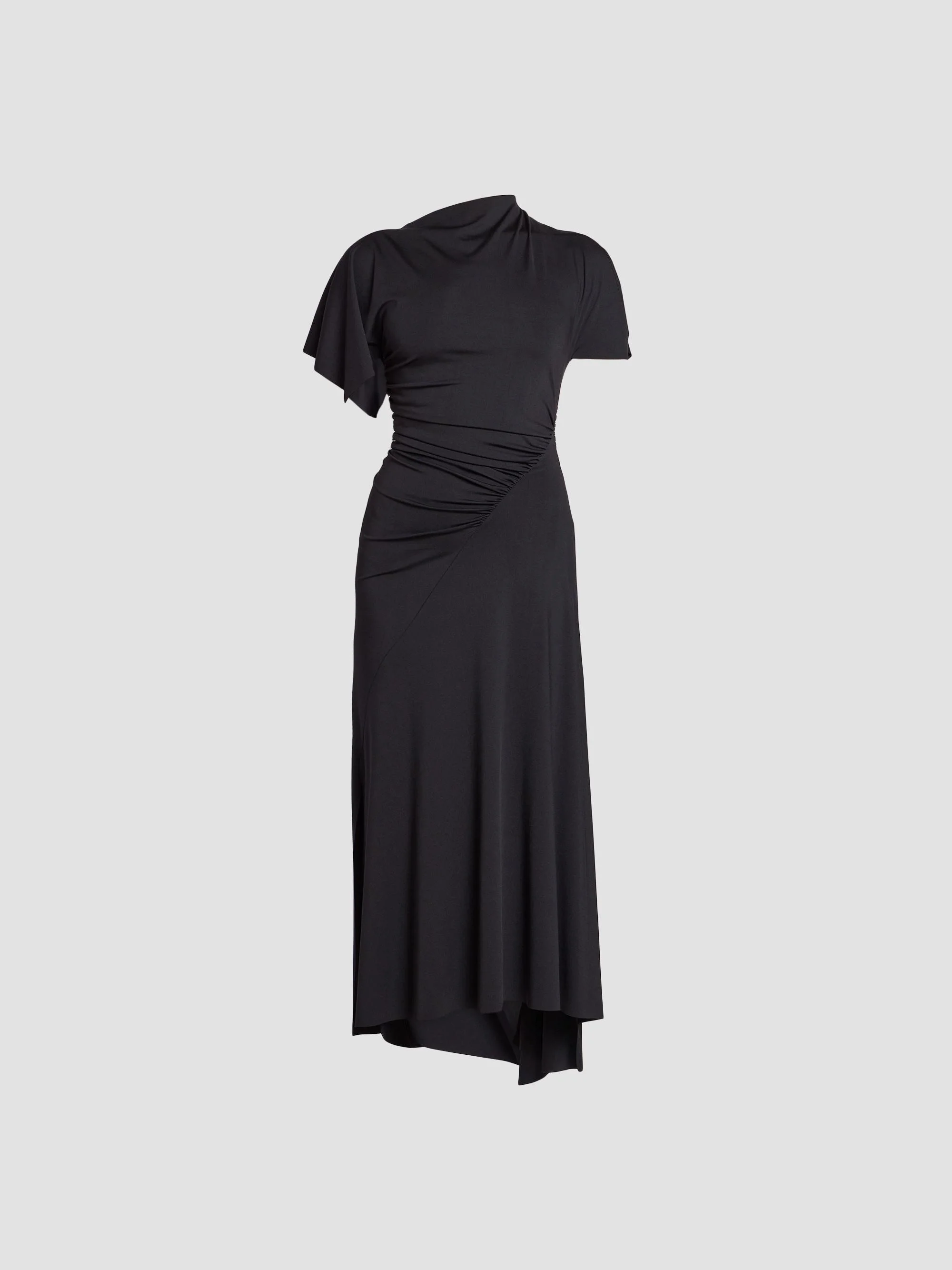 Women's Blousey Asymmetric Short-Sleeve Midi Dress - Black - 1