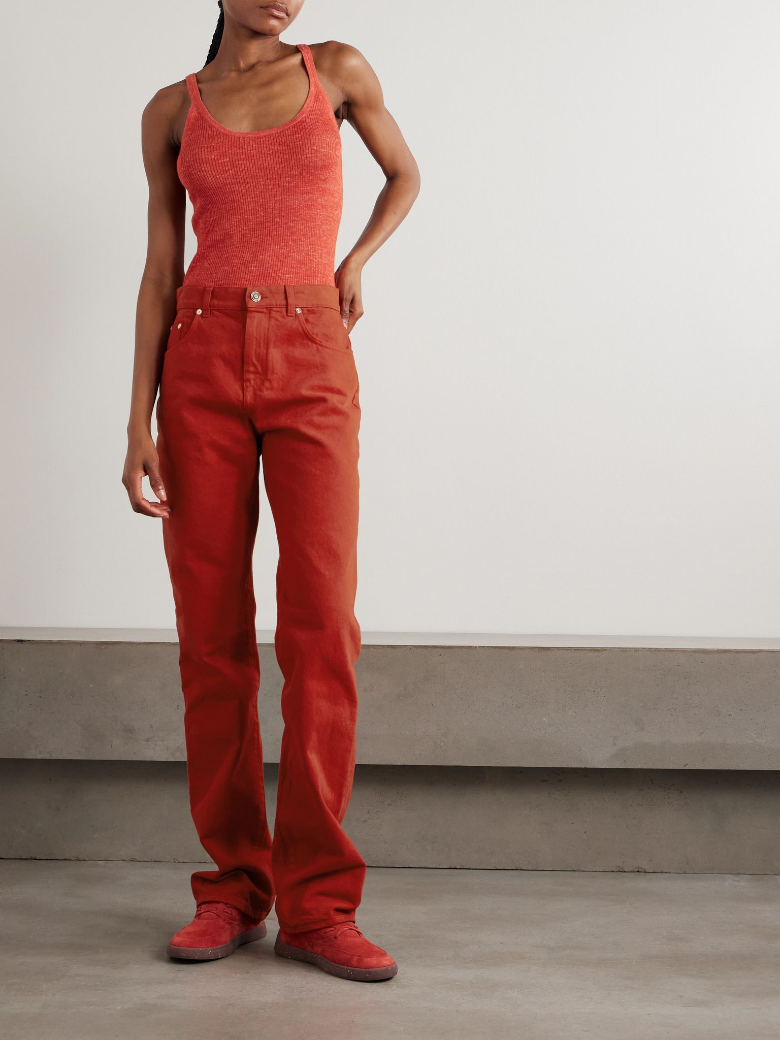 Cinxia ribbed cashmere, silk and hemp-blend tank Orange - 2