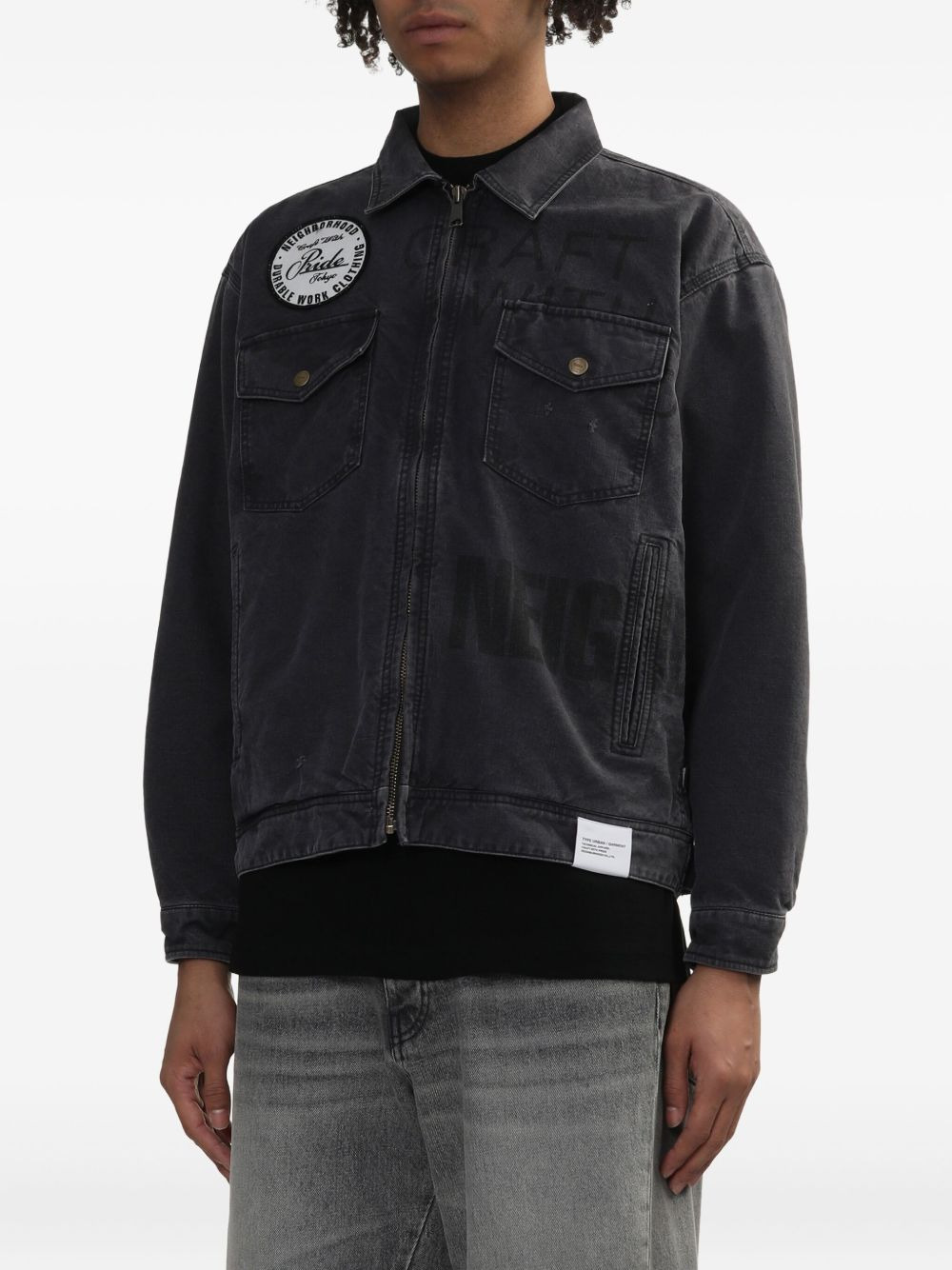 embroidered-patch denim jacket - 3