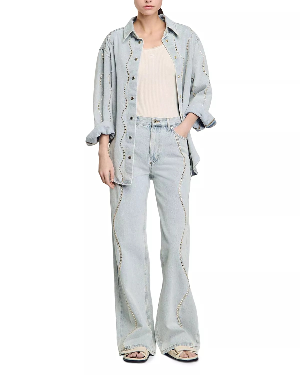 Rhinestone Stripe Jeans in Light Blue Jean - 2