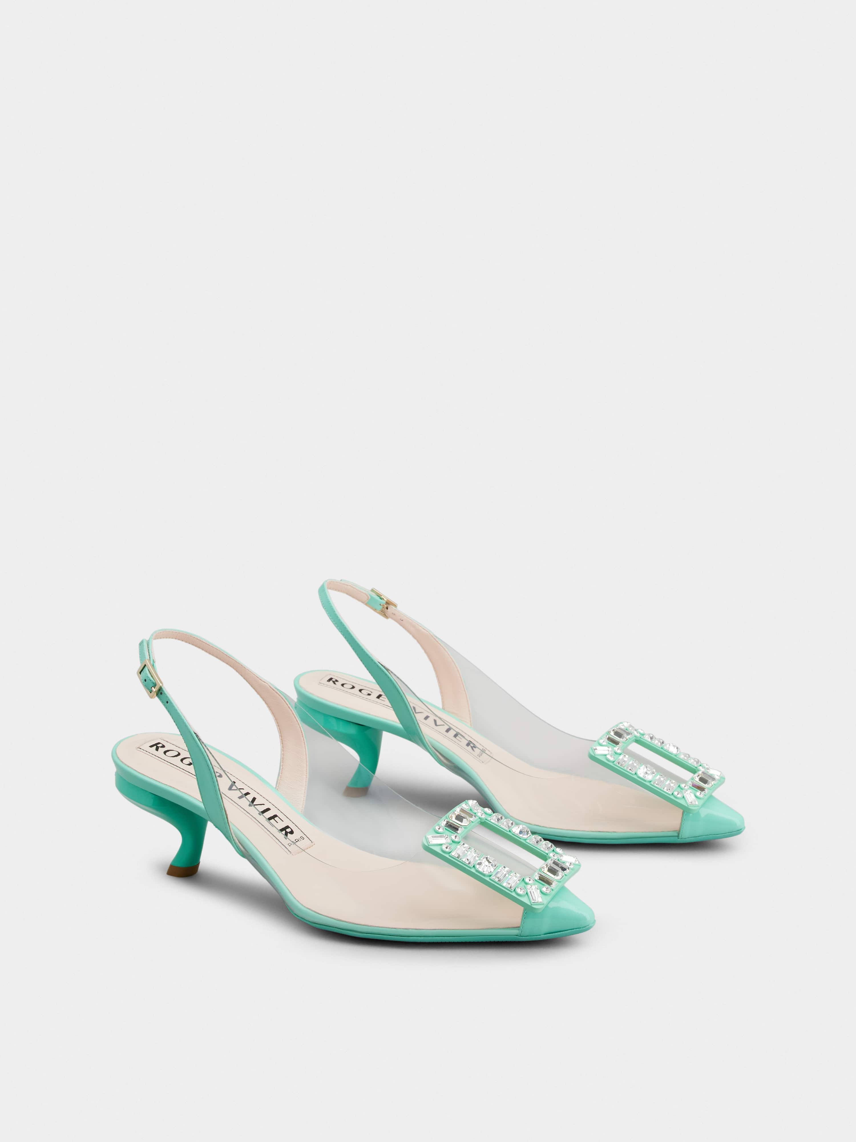 Virgule Strass Buckle Slingback Pumps in PVC - 2