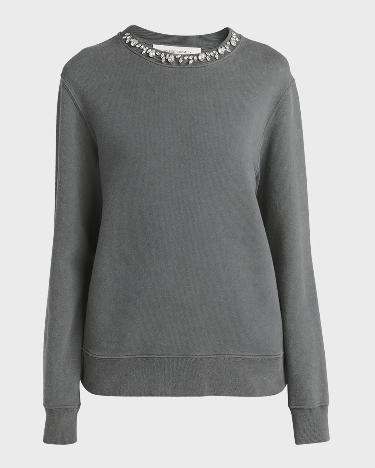 Distressed Crystal-Embellished Crewneck Sweatshirt - 1
