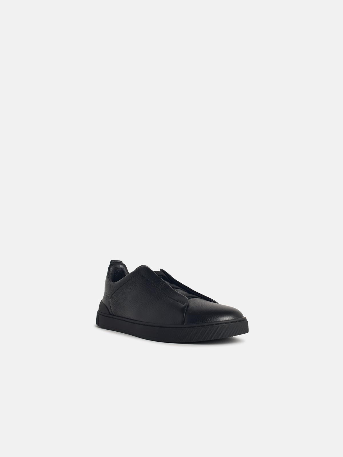 'TRIPLE STITCH' BLACK LEATHER SNEAKERS - 2