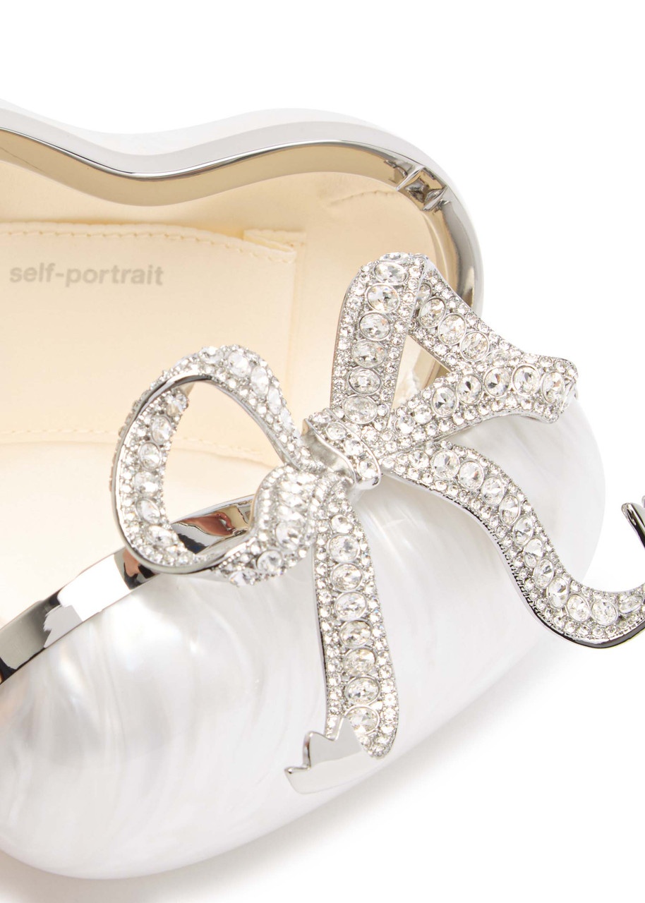 Self-portrait Heart Crystal-embellished Pearlescent Acrylic Clutch - 4