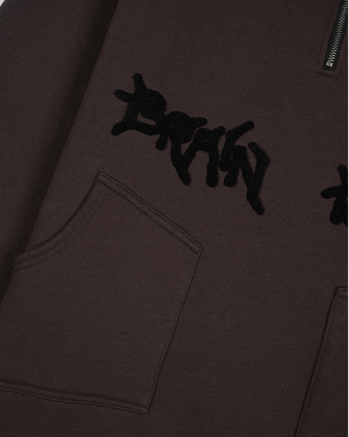 Chenille Embroidered Half Zip Hoodie - Black - 3