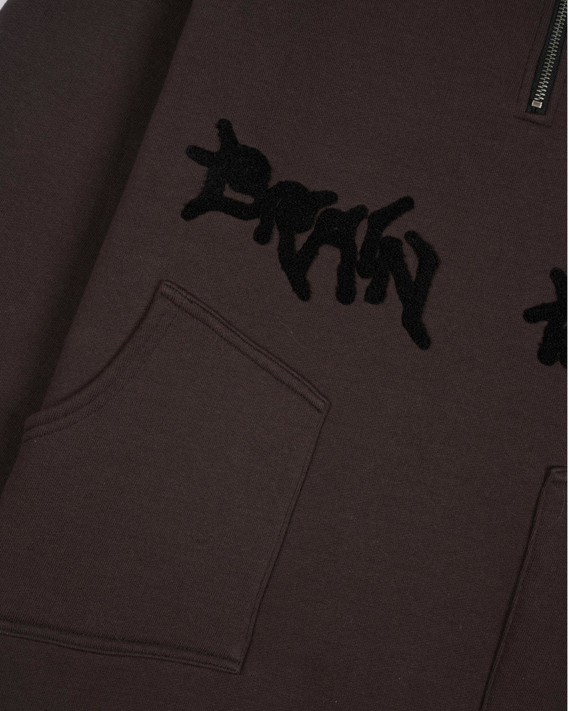 Chenille Embroidered Half Zip Hoodie - Black 3