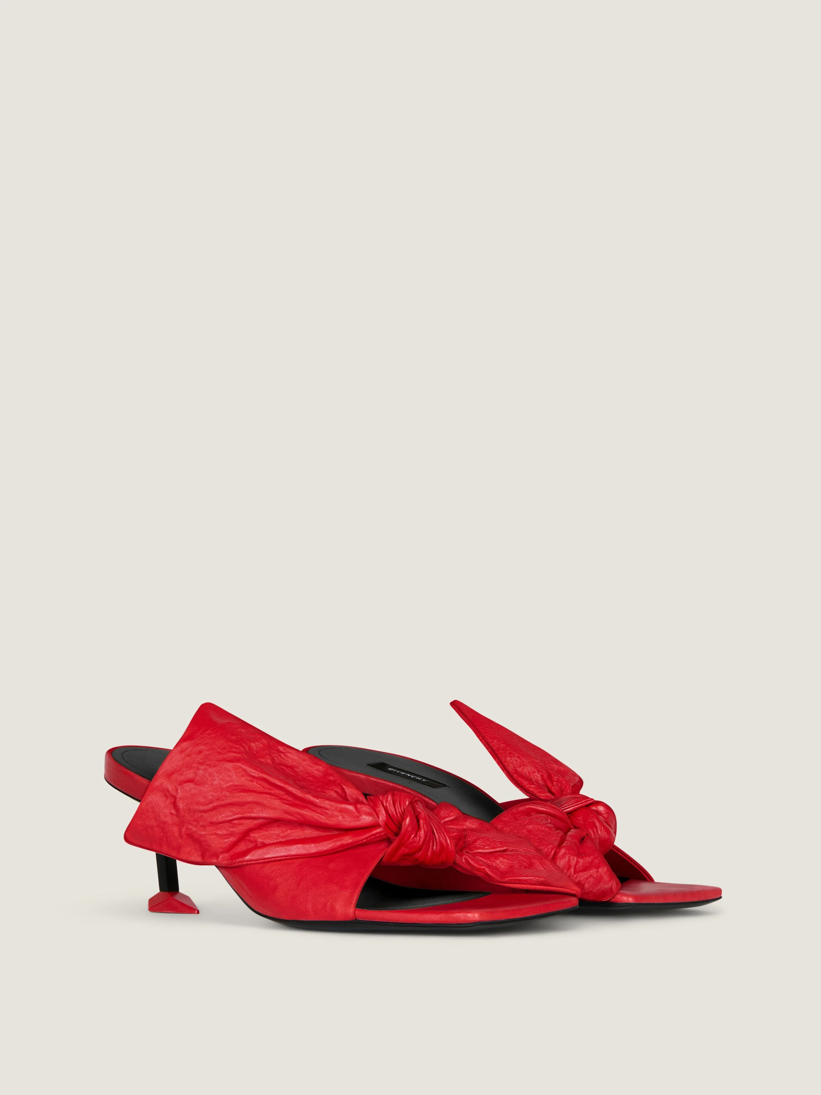 BOUDOIR HEELED MULES IN NAPPA LEATHER WITH BOW - 1