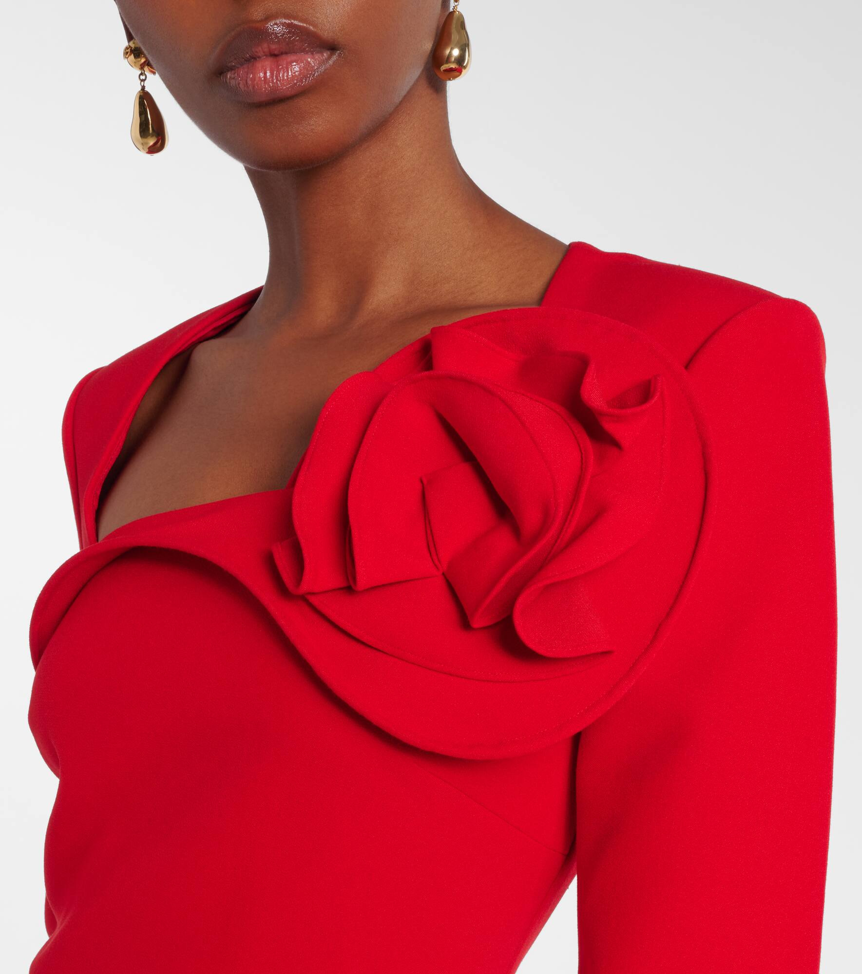 Floral-appliqué crêpe midi dress - 4