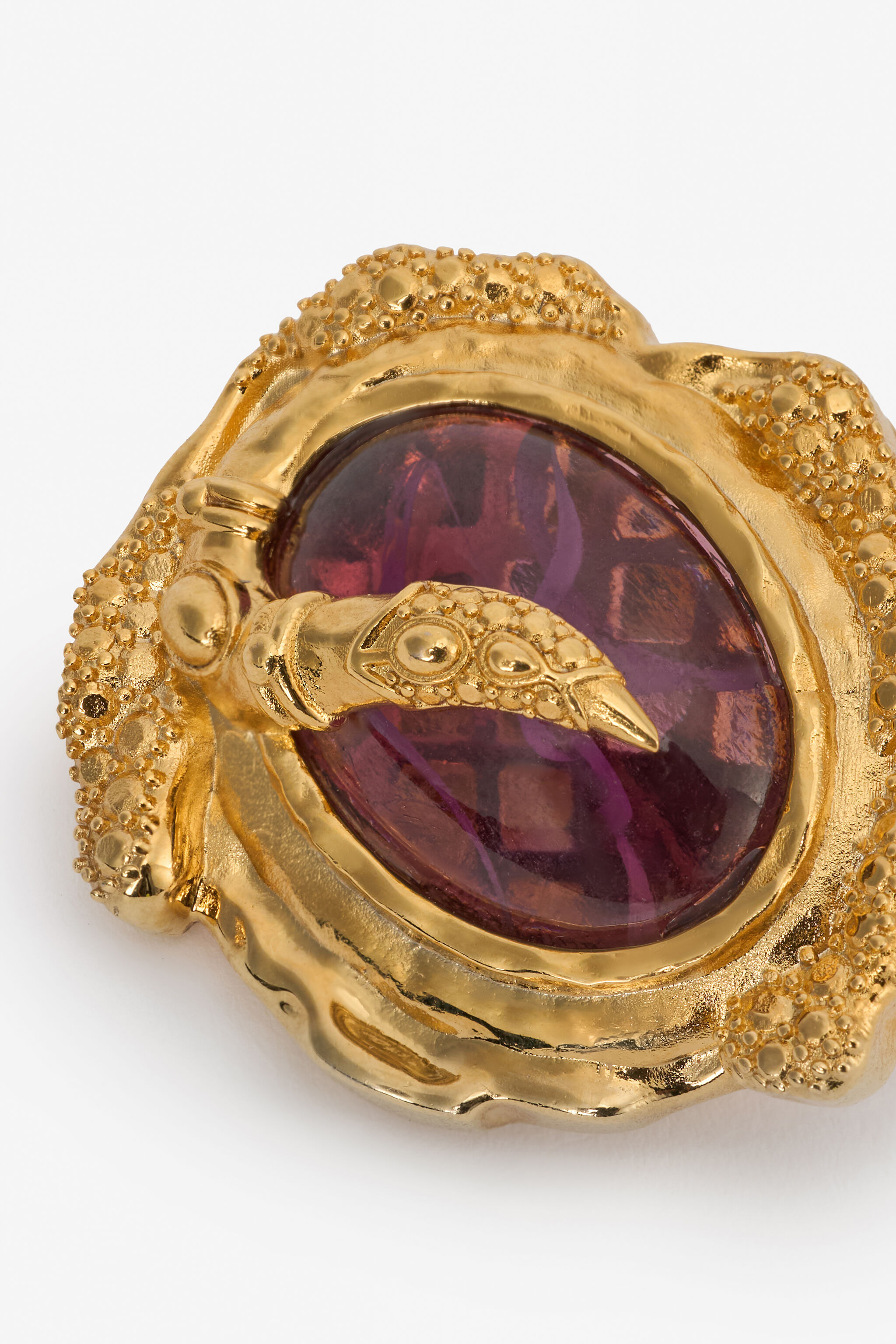 Golden Clip-On Earrings With Amethyst Stone - 5