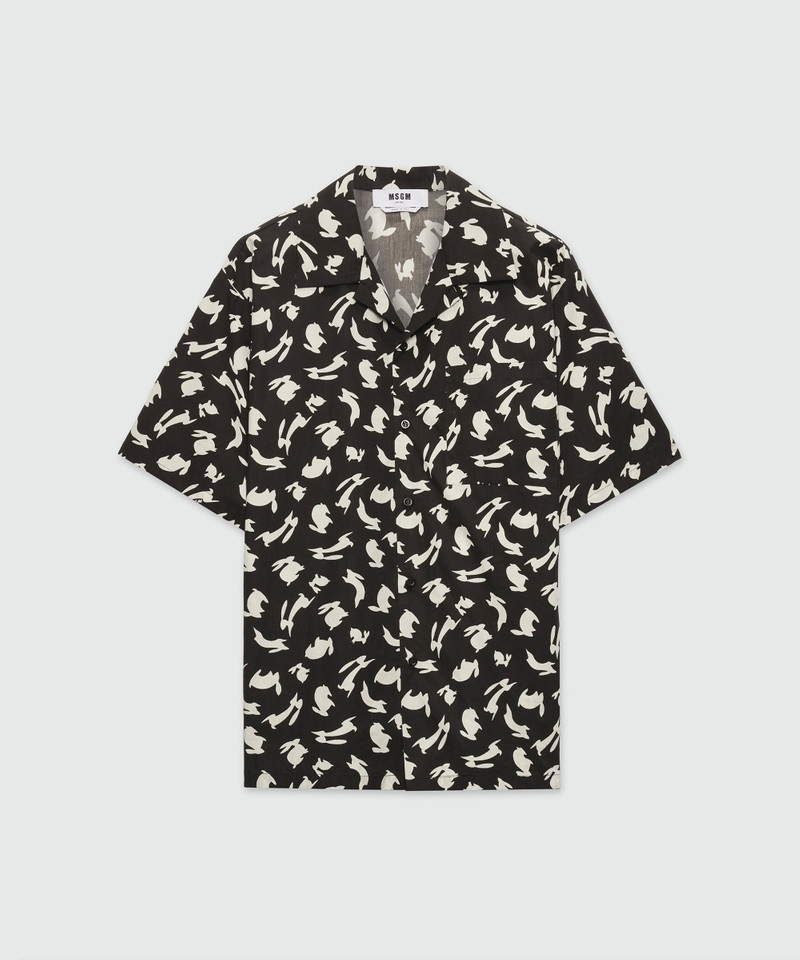 Black poplin bowling shirt with "Follow the Rabbit®" print 1