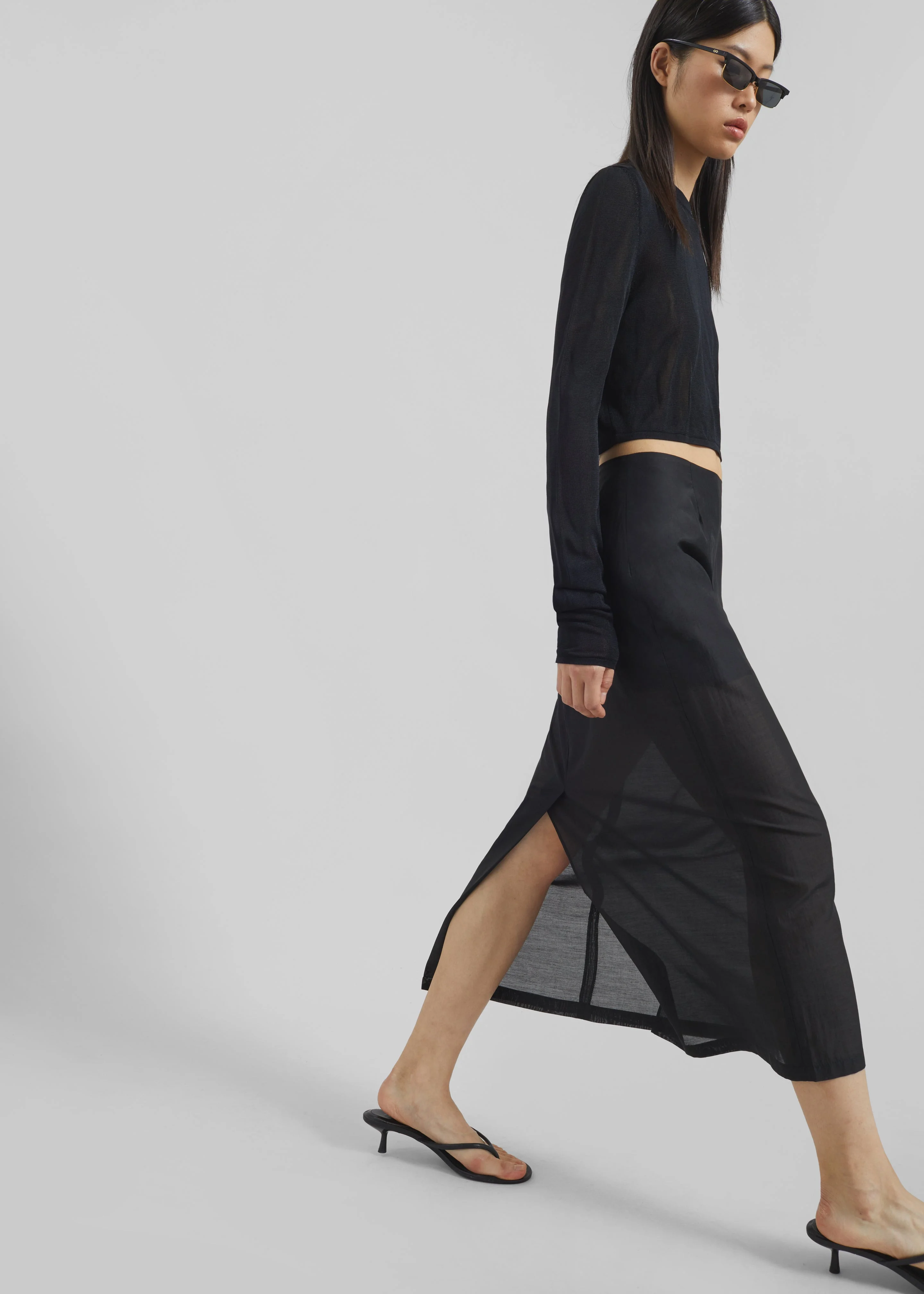 Lenore Semi Sheer Midi Skirt - Black - 1