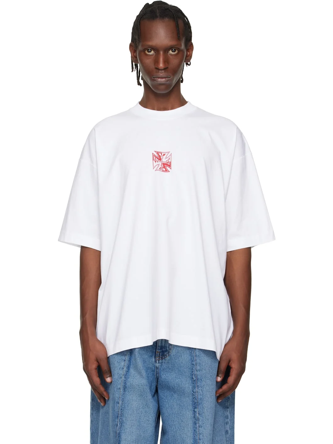 White Double Biker Cross Logo T-shirt - 1