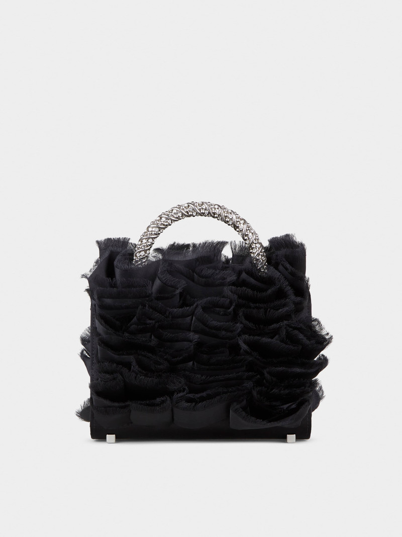 Rouches Jewel Mini Flower Strass Buckle Clutch Bag in Fabric 5