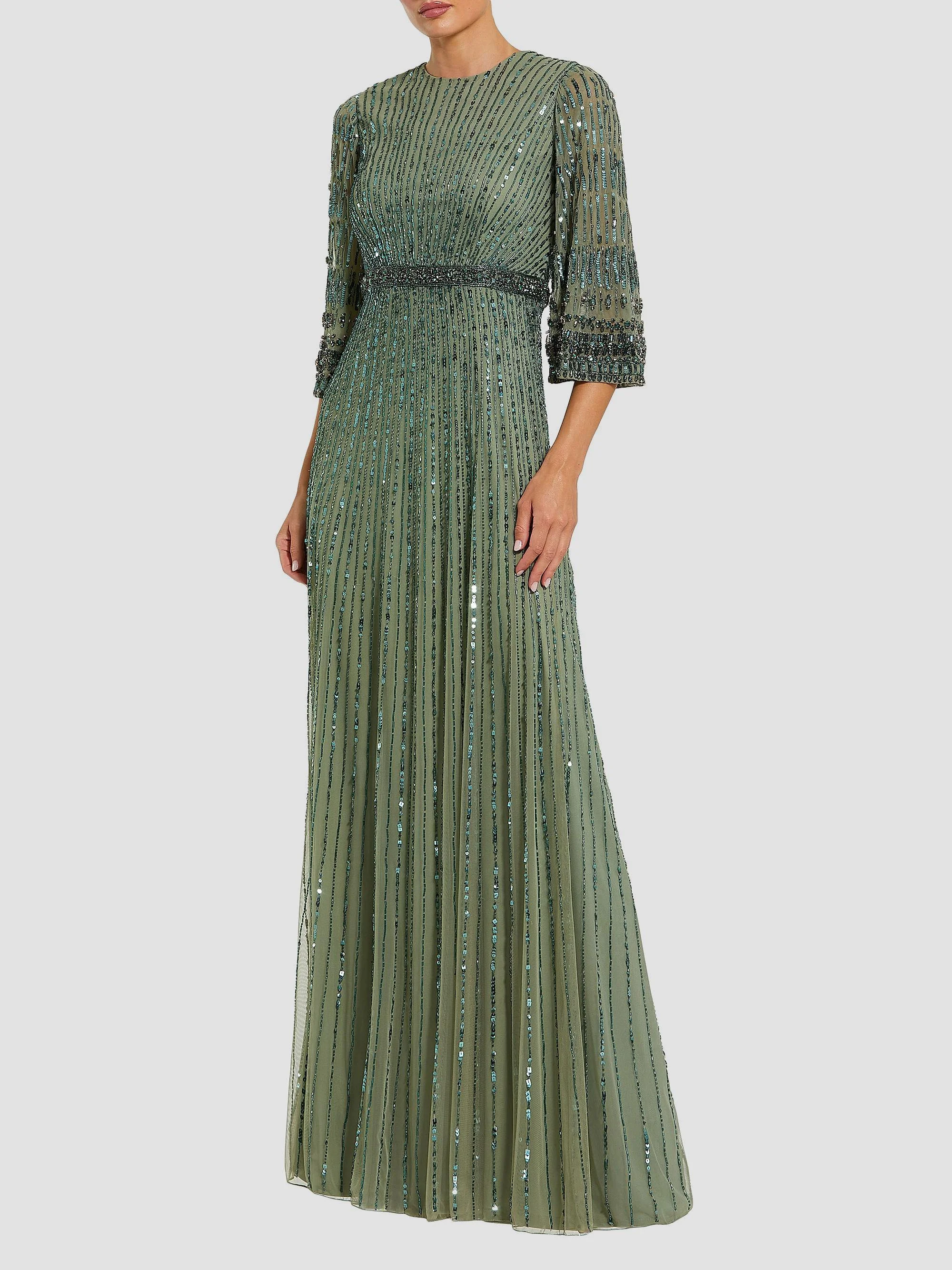 Women's Embellished Sequined A-Line Gown - Seafoam - 1
