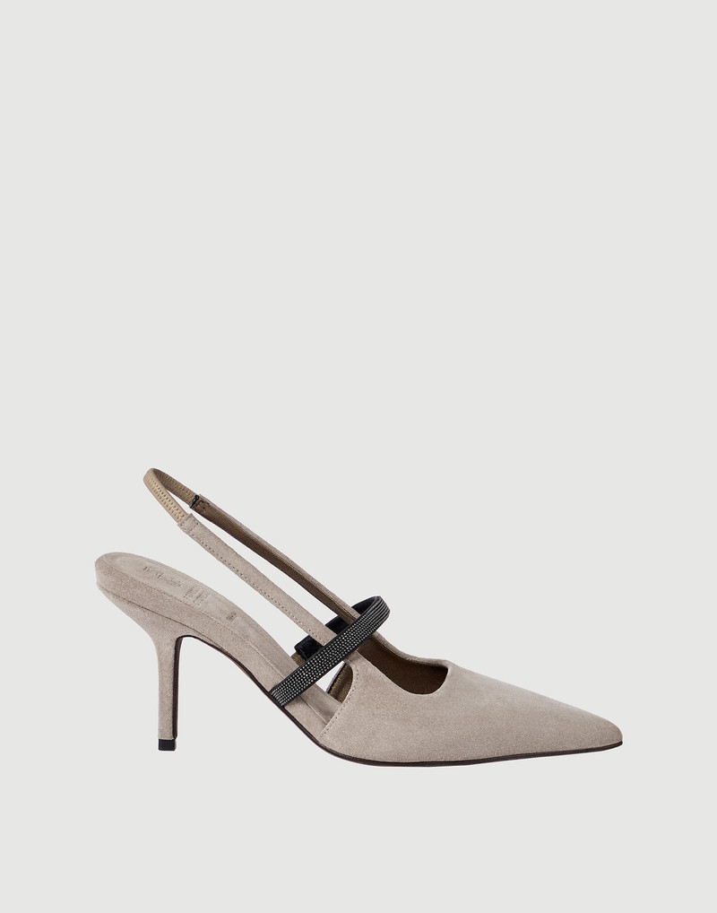 Suede heels with precious strap 1
