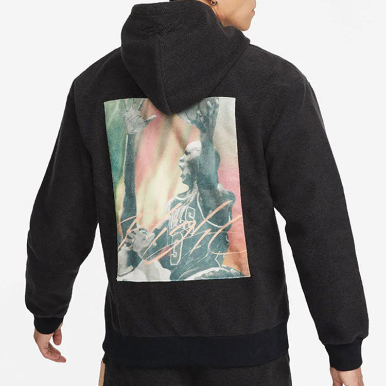 Men's Air Jordan Hooded Casual Printing Sports Plush Pullover Autumn Black DC9585-010 - 4